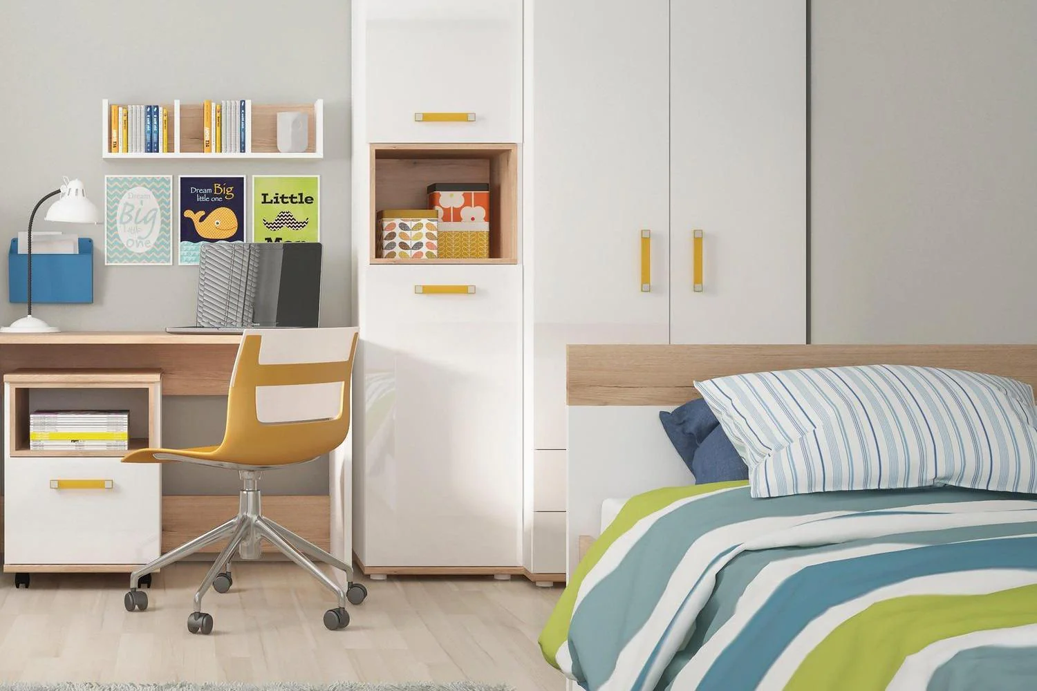 4kids 1 Drawer Bedside Cabinet With Orange Handles - Image 3