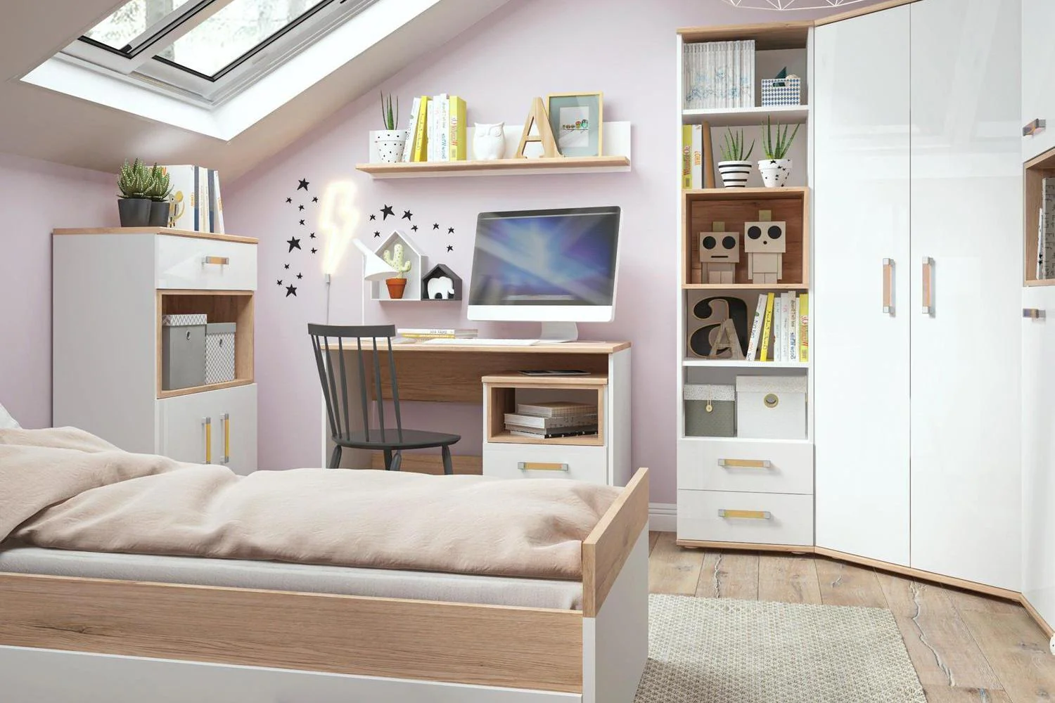 4kids 1 Drawer Bedside Cabinet With Orange Handles - Image 4