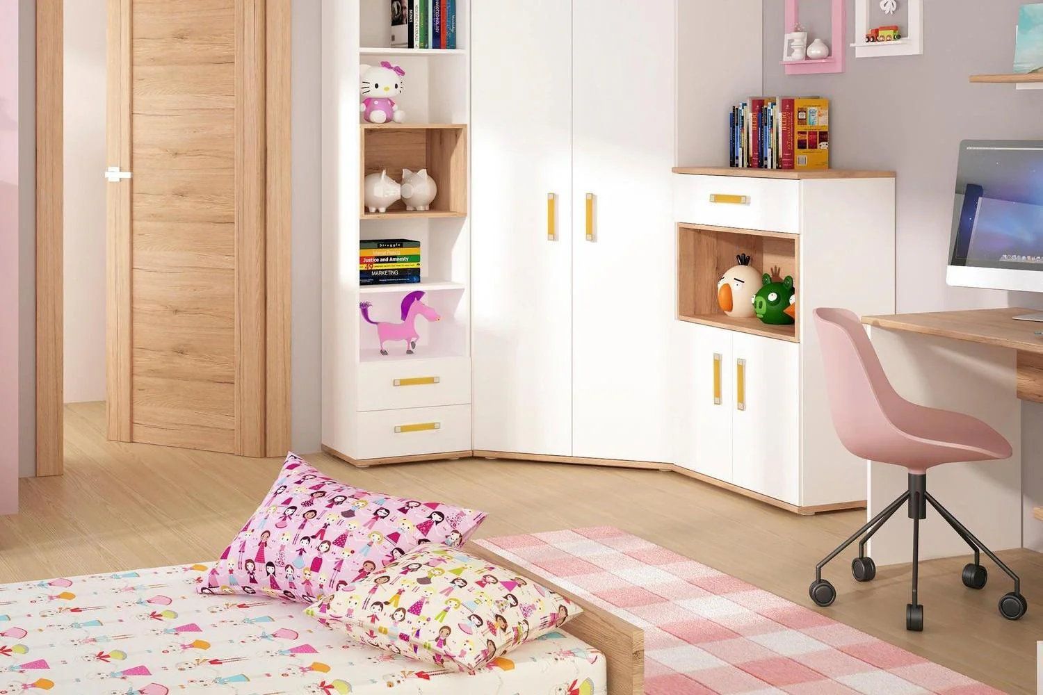 4kids 1 Drawer Bedside Cabinet With Orange Handles - Image 5