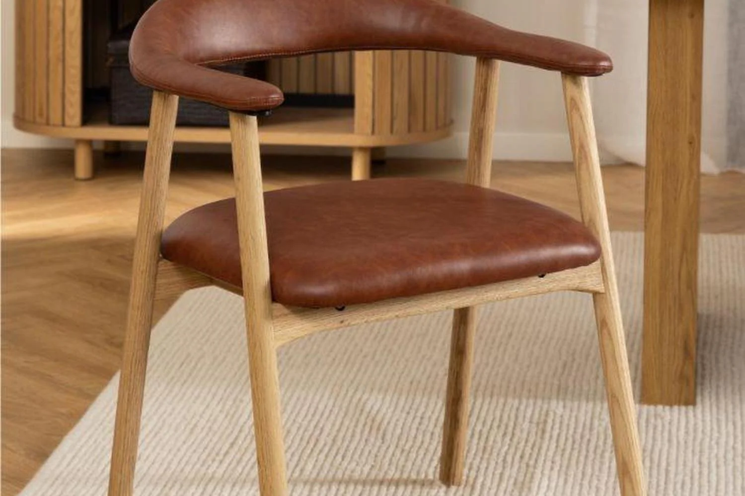 Addi Dining Chair With Armrest in PU Retro Brandy Set of 2 - Image 4