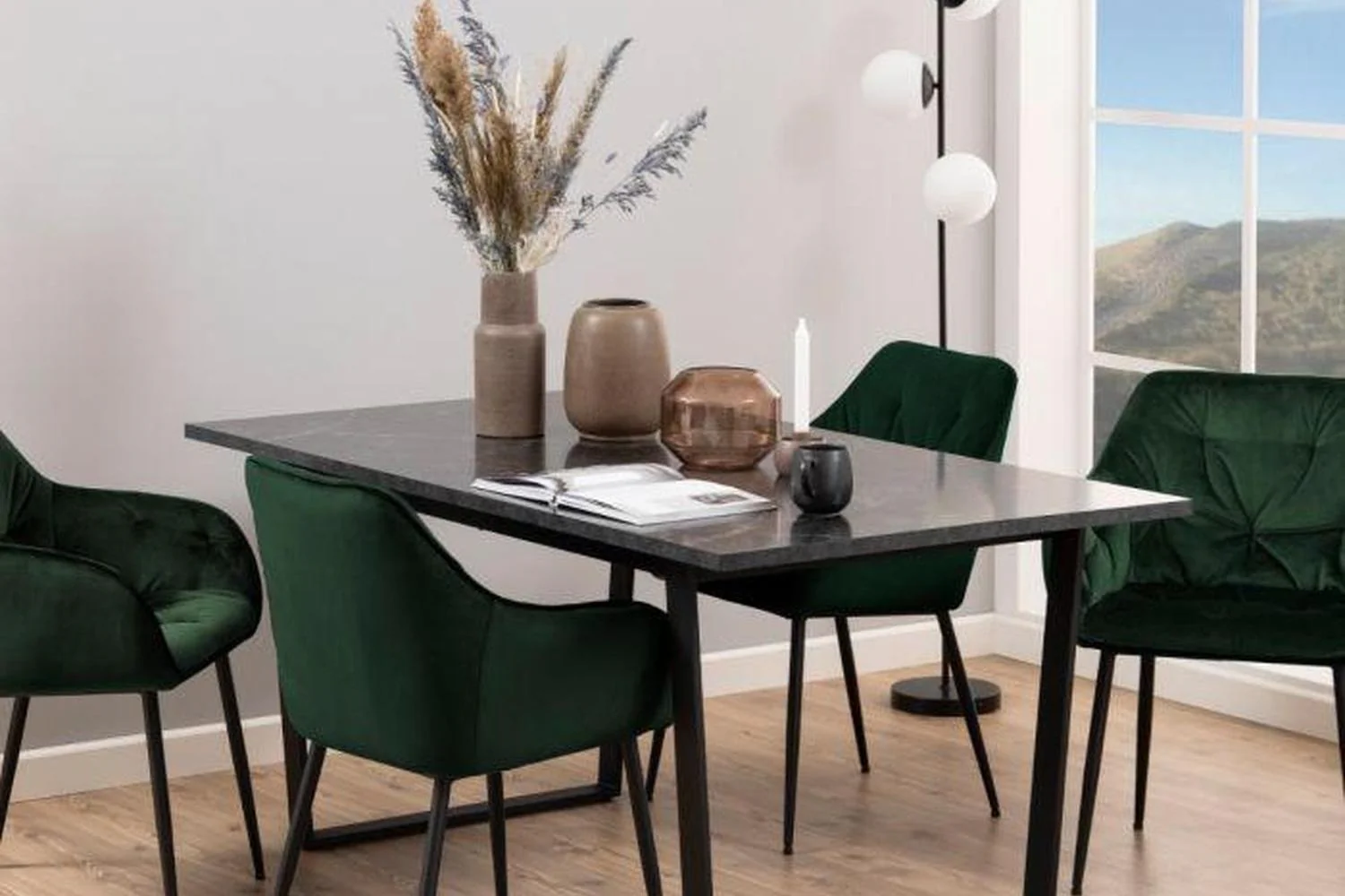 Amble Dining Table with Black Marble Melamine Top & Black Legs 160x90cm - Image 10