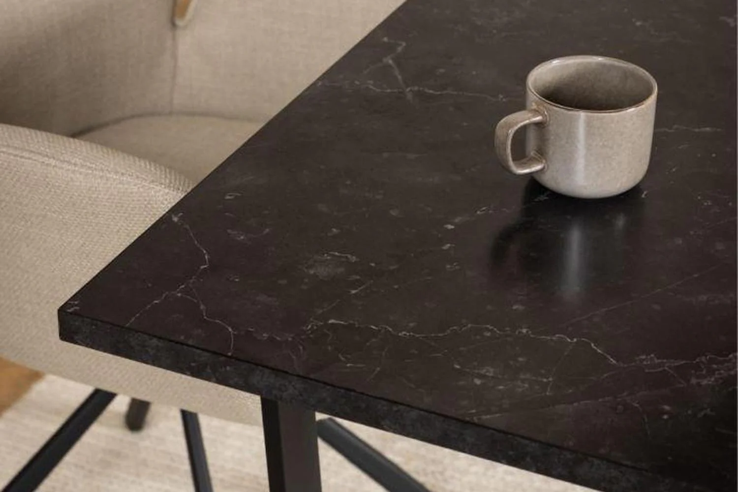 Amble Dining Table with Black Marble Melamine Top & Black Legs 160x90cm - Image 8