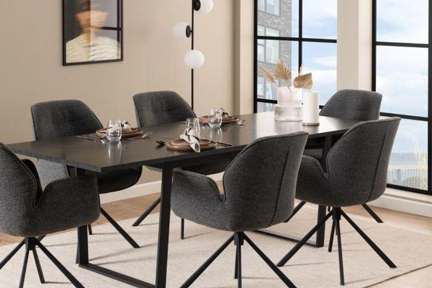 Amble Dining Table with Black Marble Melamine Top & Black Legs 160x90cm - Image 9