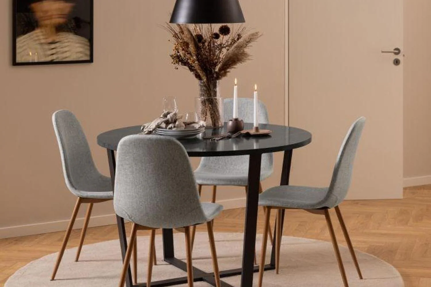 Amble Round Dining Table with Black Marble Melamine Top & Black Legs 110cm - Image 10