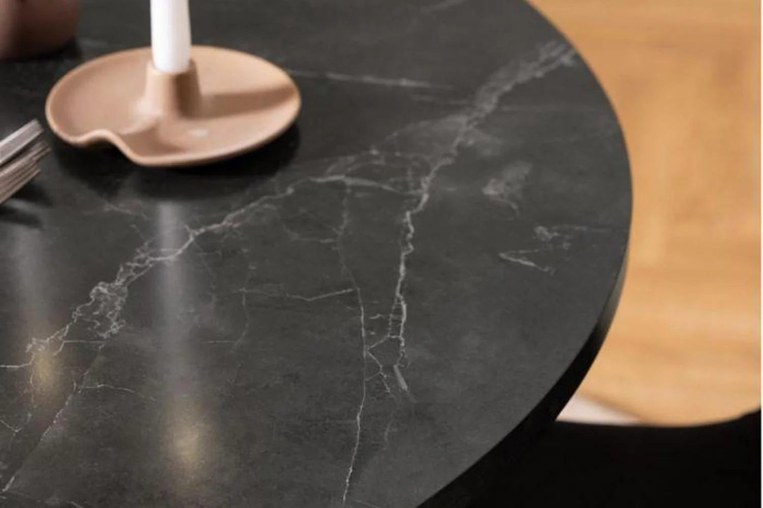 Amble Round Dining Table with Black Marble Melamine Top & Black Legs 110cm - Image 7
