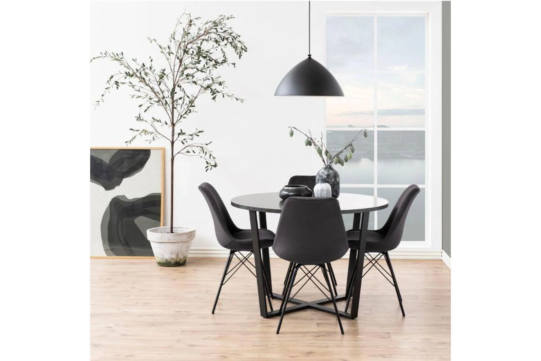 Amble Round Dining Table with Black Marble Melamine Top & Black Legs 110cm - Image 8