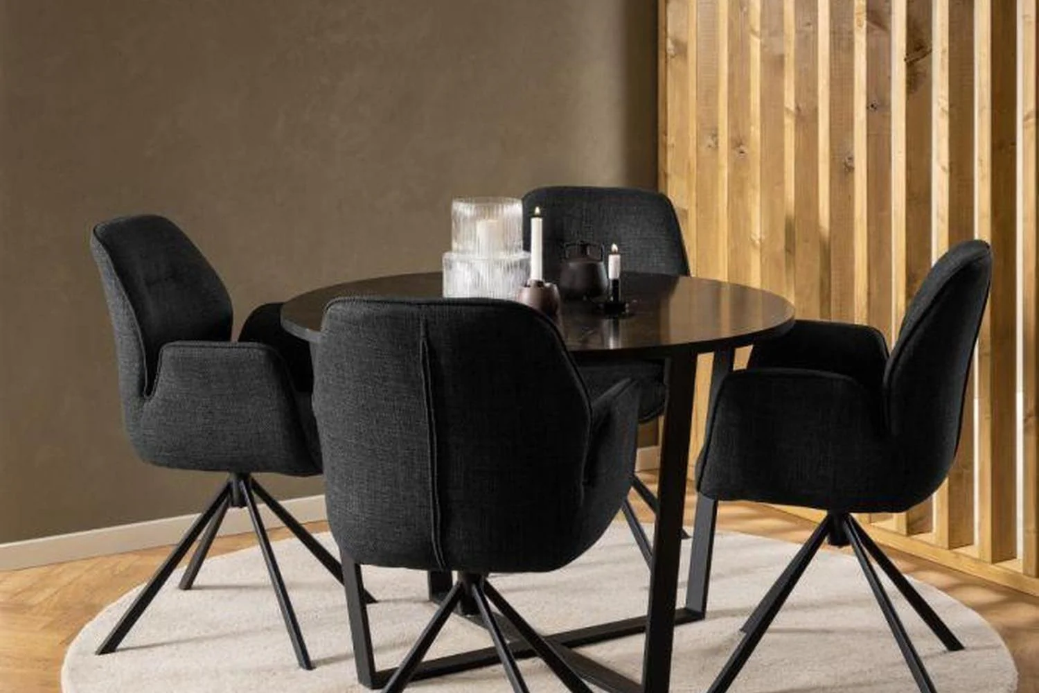 Amble Round Dining Table with Black Marble Melamine Top & Black Legs 110cm - Image 9