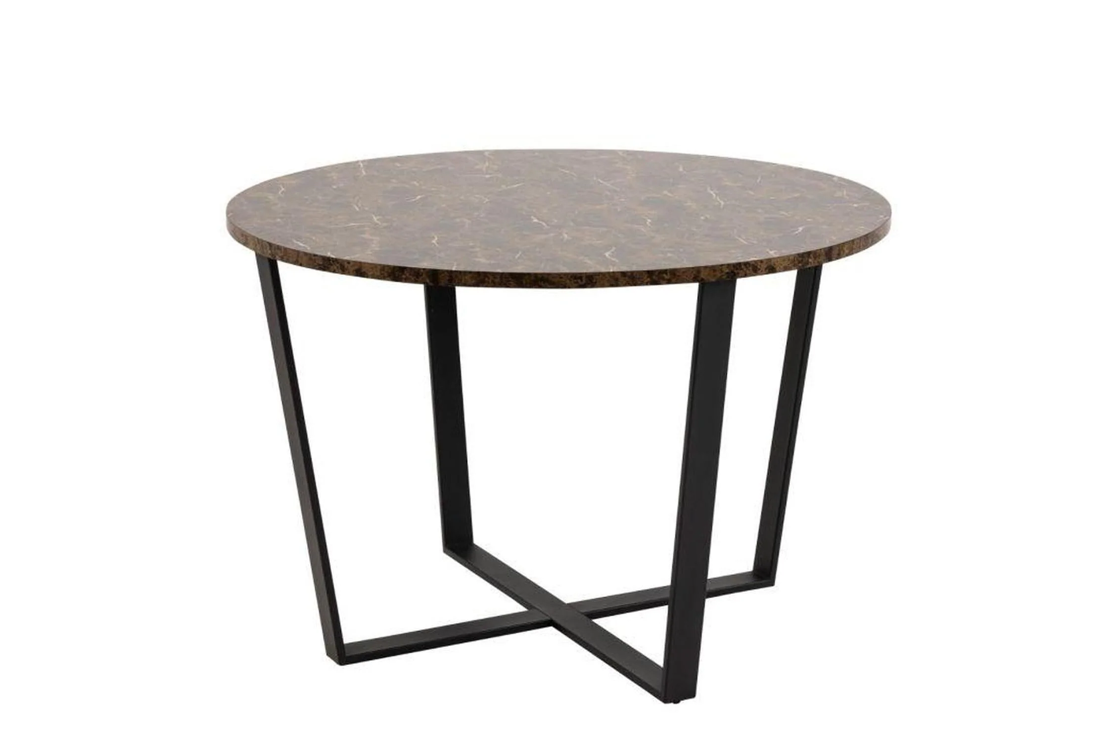 Amble Round Dining Table with Brown Marble Melamine Top & Black Legs 110cm - Image 3