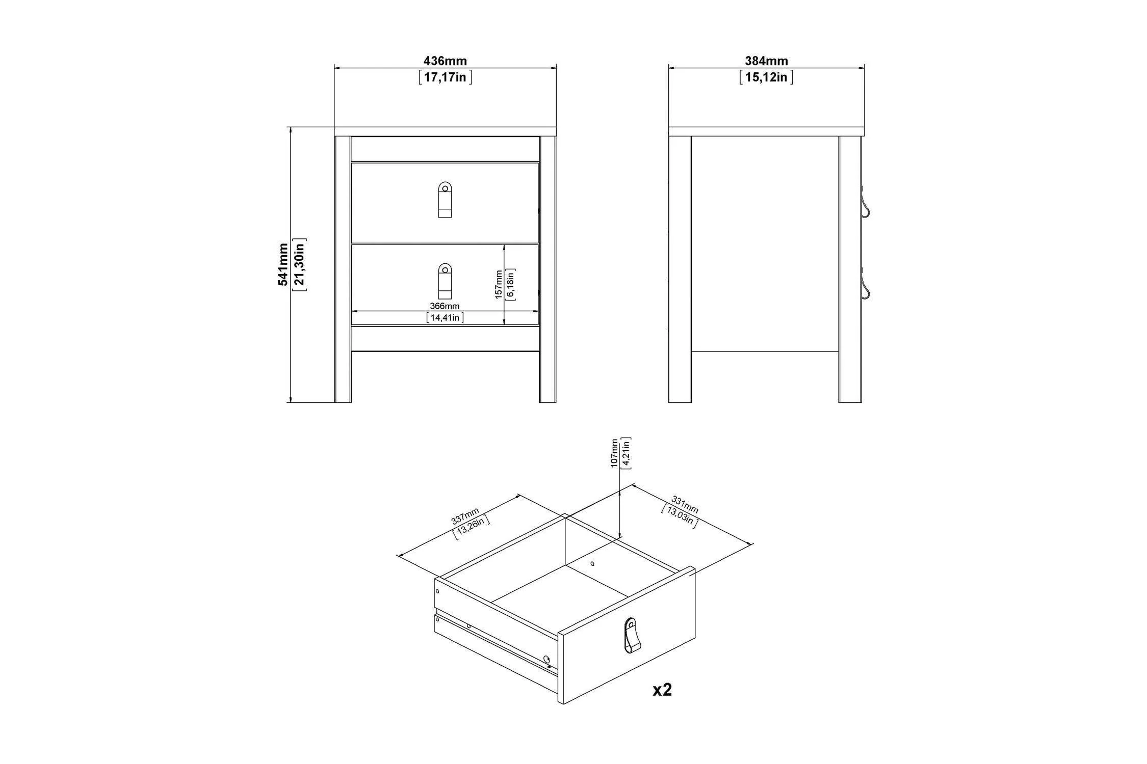 Barcelona Bedside Table 2 Drawers In Matt Black - Image 11