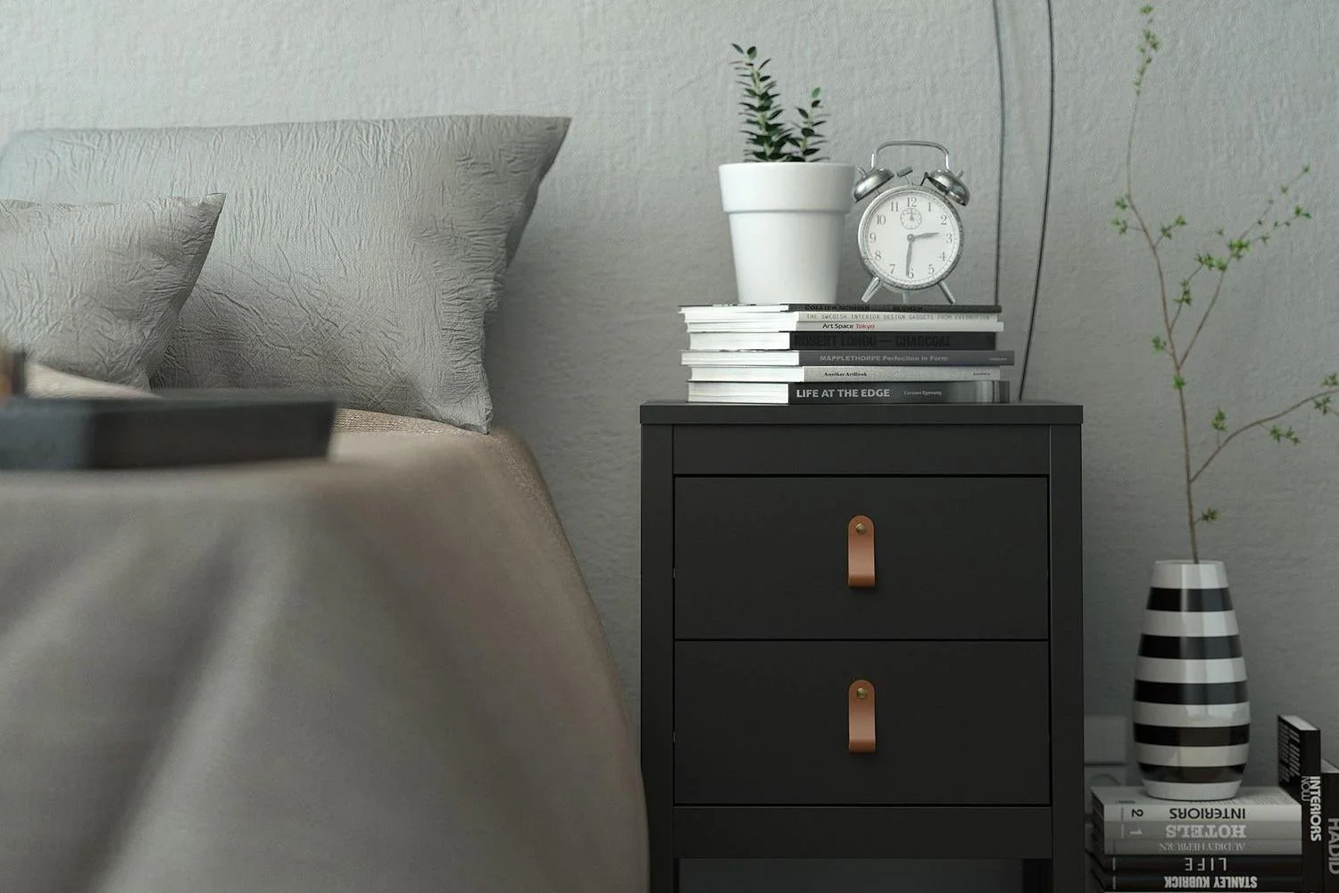 Barcelona Bedside Table 2 Drawers In Matt Black - Image 7