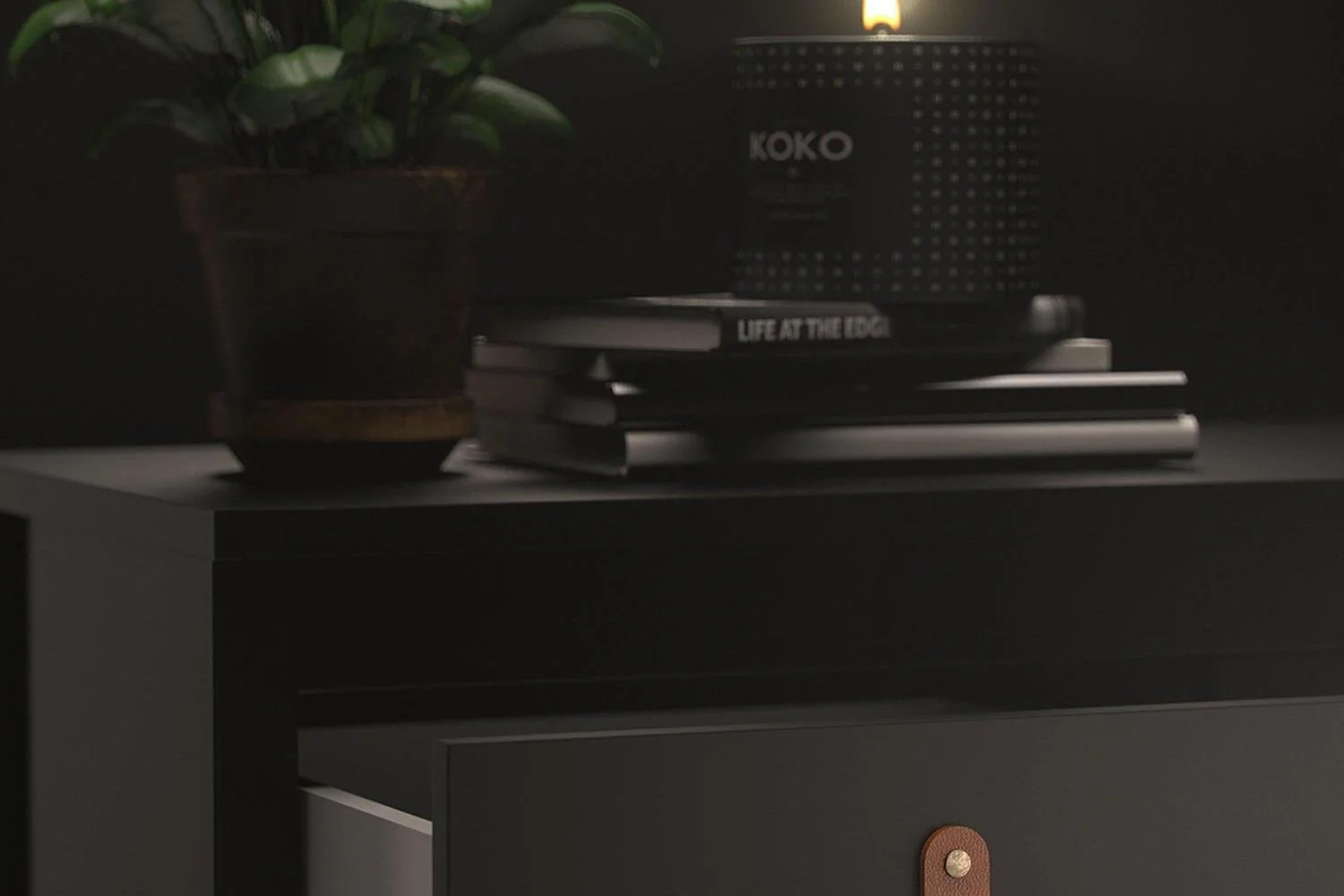 Barcelona Bedside Table 2 Drawers In Matt Black - Image 8