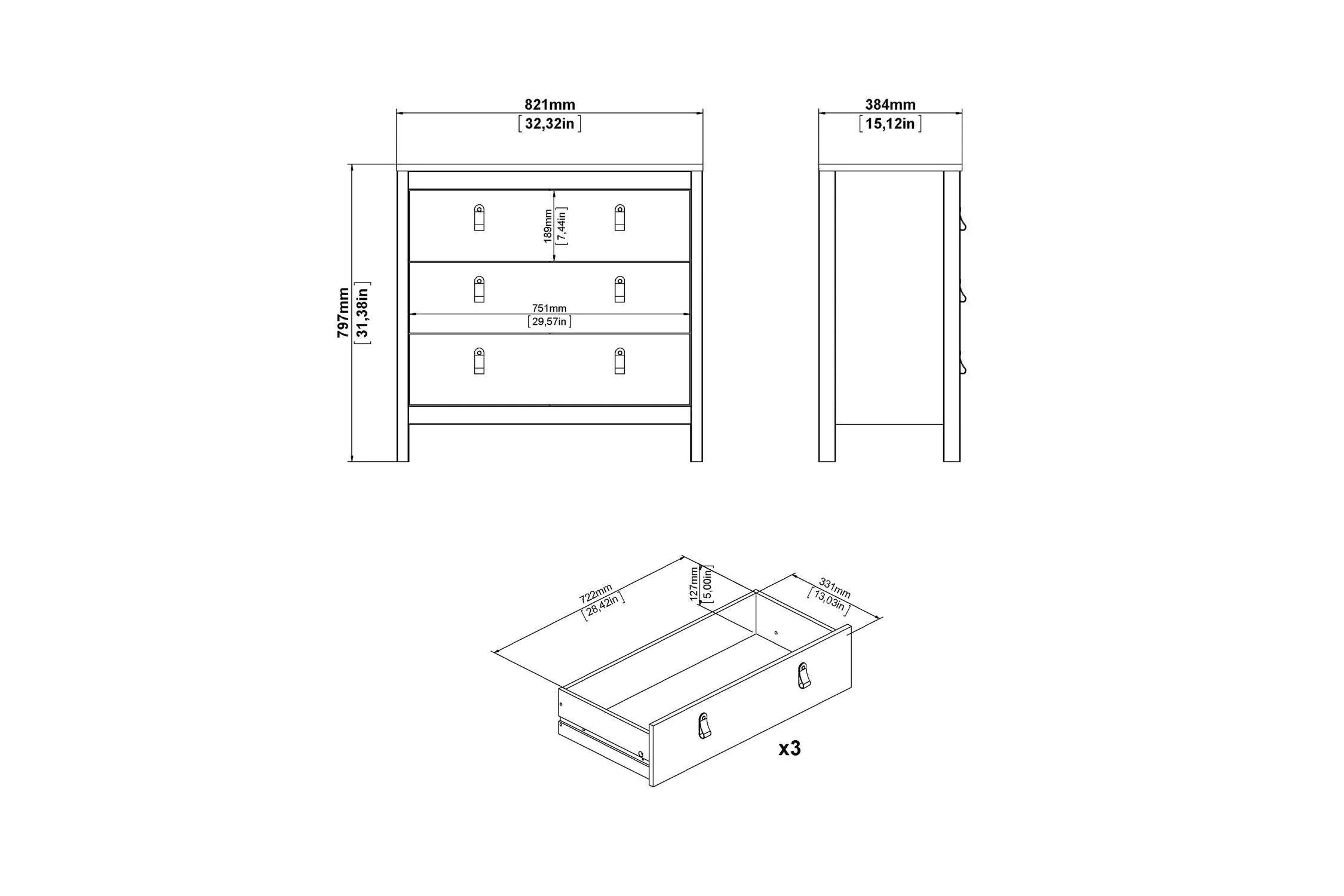 Barcelona Chest 3 Drawers In White - Image 9