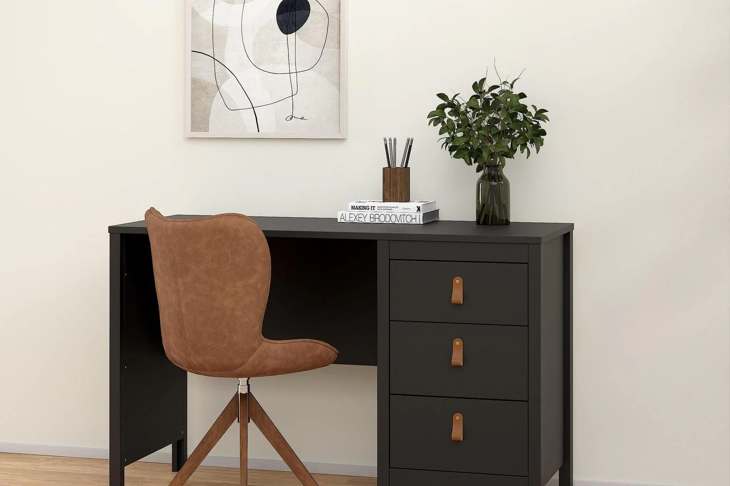 Barcelona Desk 3 Drawers In Matt Black - Image 6