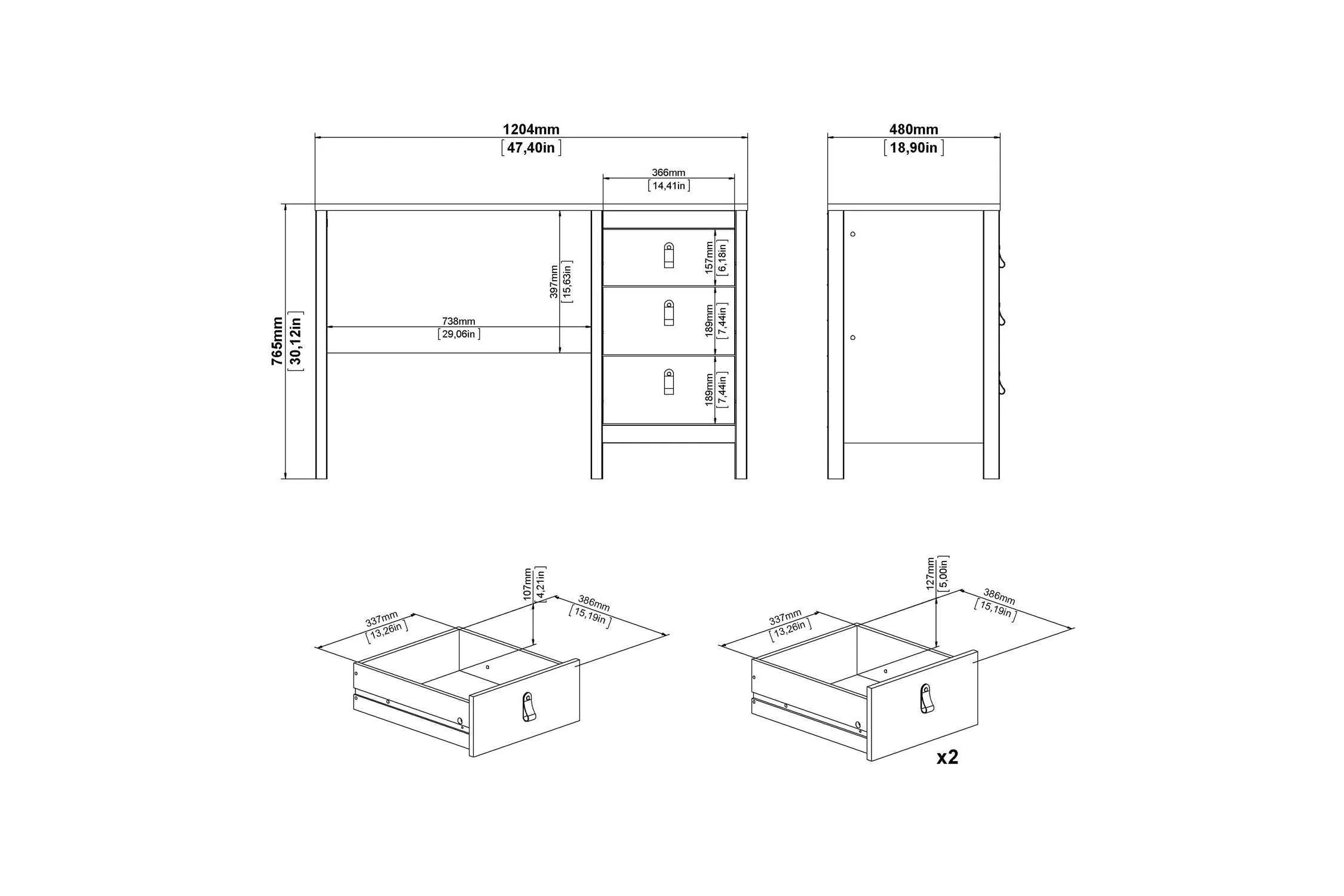Barcelona Desk 3 Drawers In White - Image 10