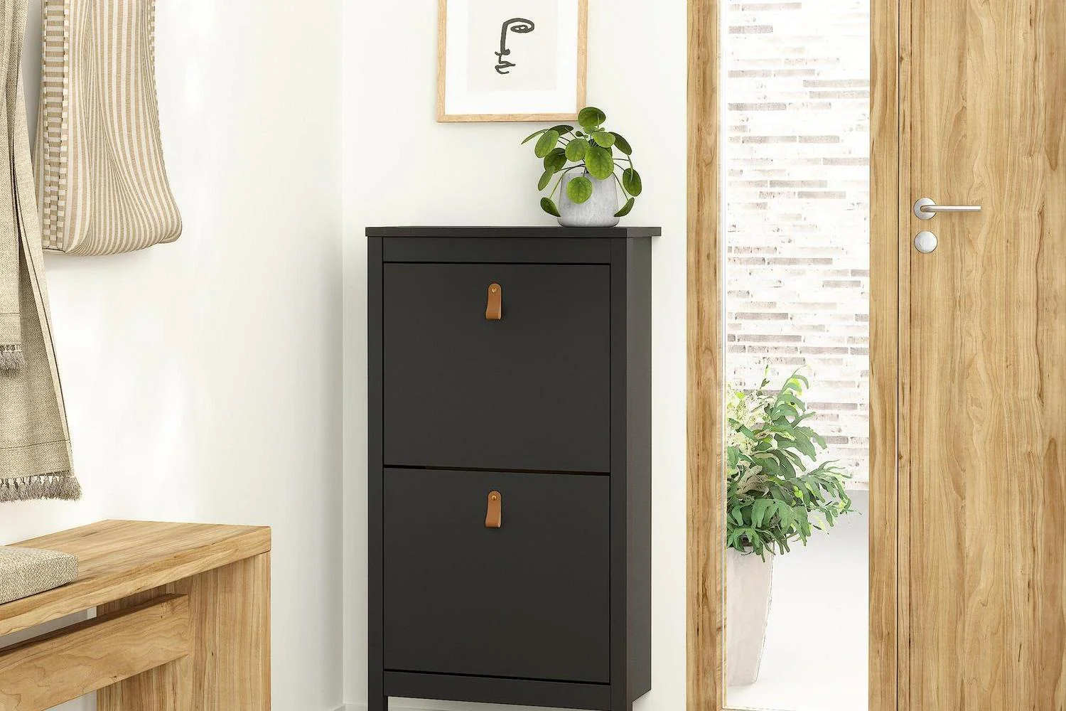 Barcelona Shoe Cabinet 2 Flip Down Doors In Matt Black - Image 6