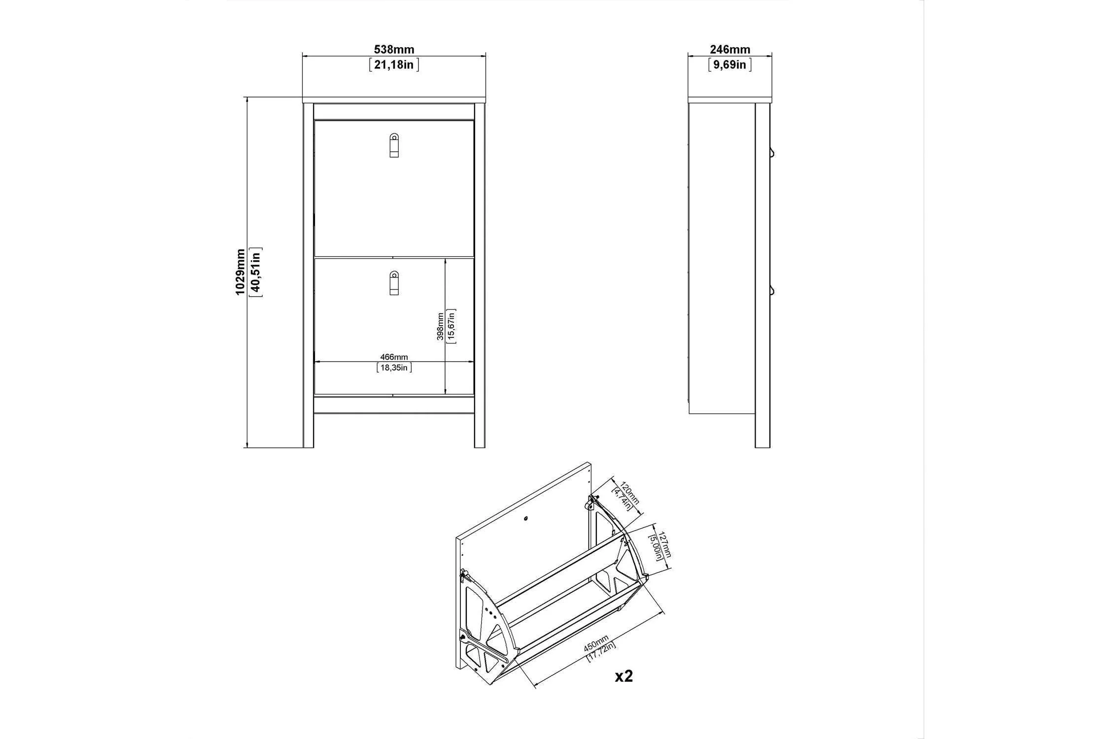 Barcelona Shoe Cabinet 2 Flip Down Doors In Matt Black - Image 9