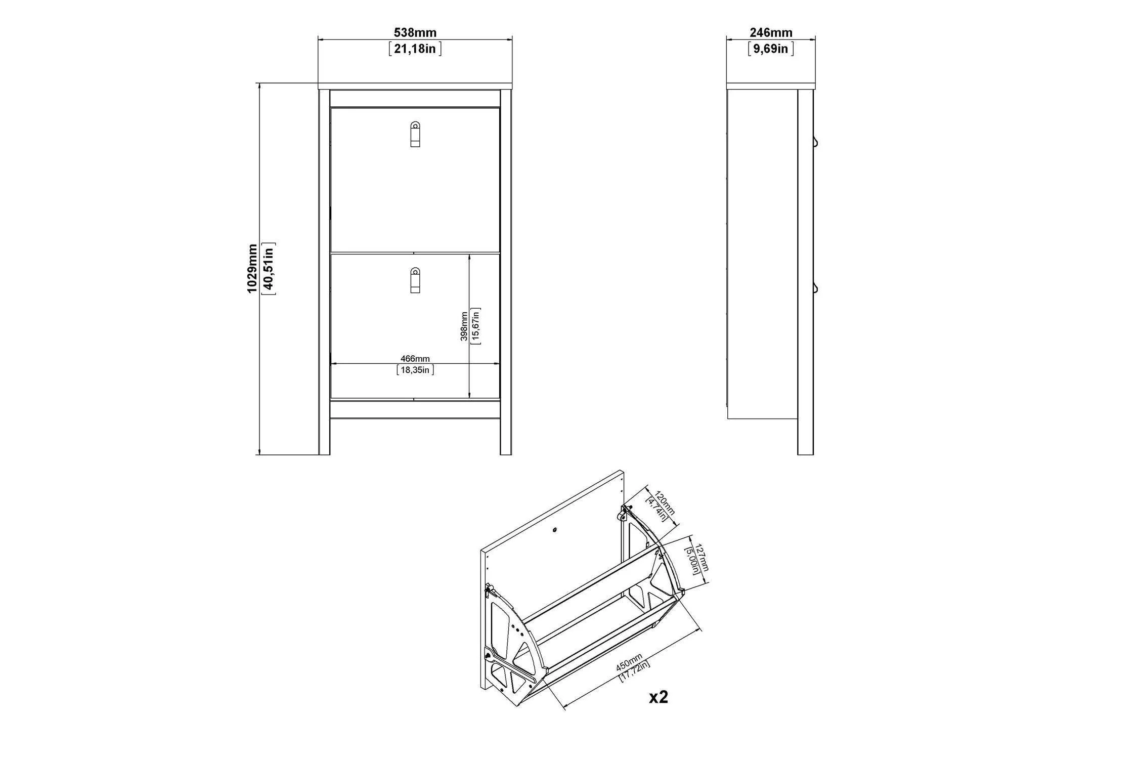 Barcelona Shoe Cabinet 2 Flip Down Doors In White - Image 9