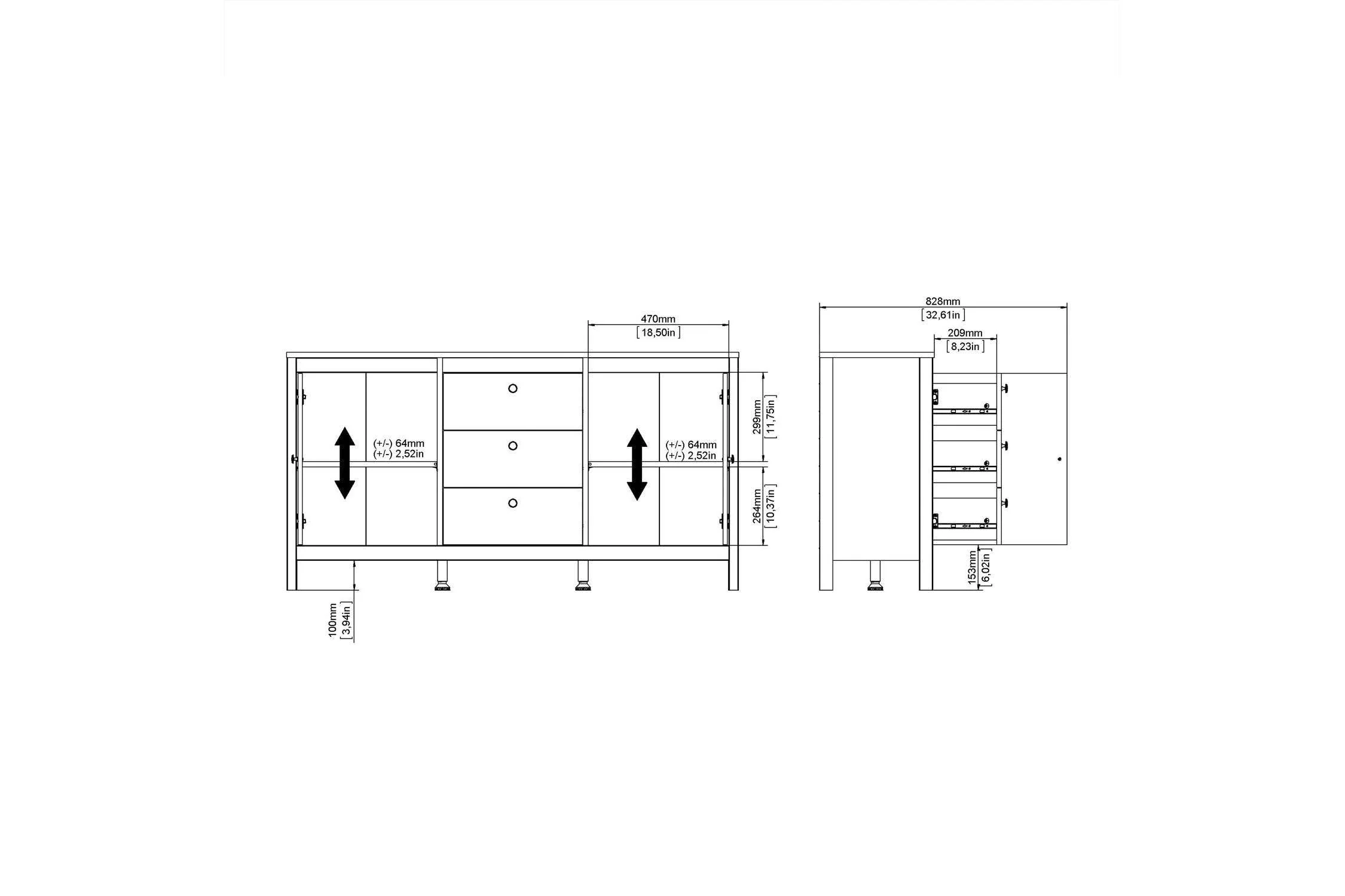 Barcelona Sideboard 2 Doors 3 Drawers In Matt Black - Image 10