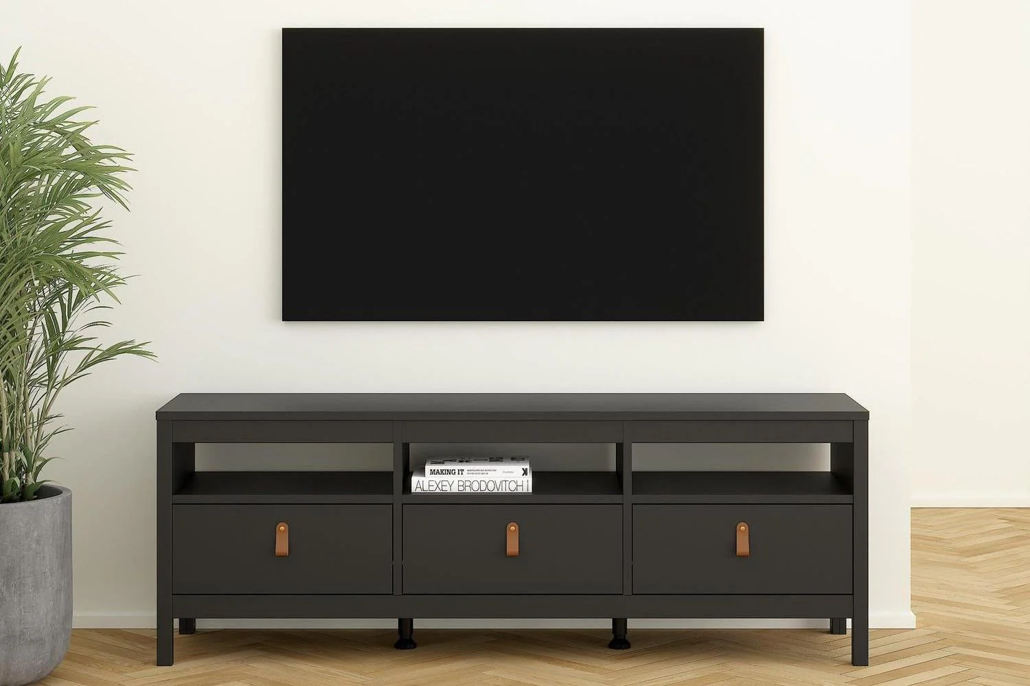 Barcelona Tv Unit 3 Drawers In Matt Black - Image 7