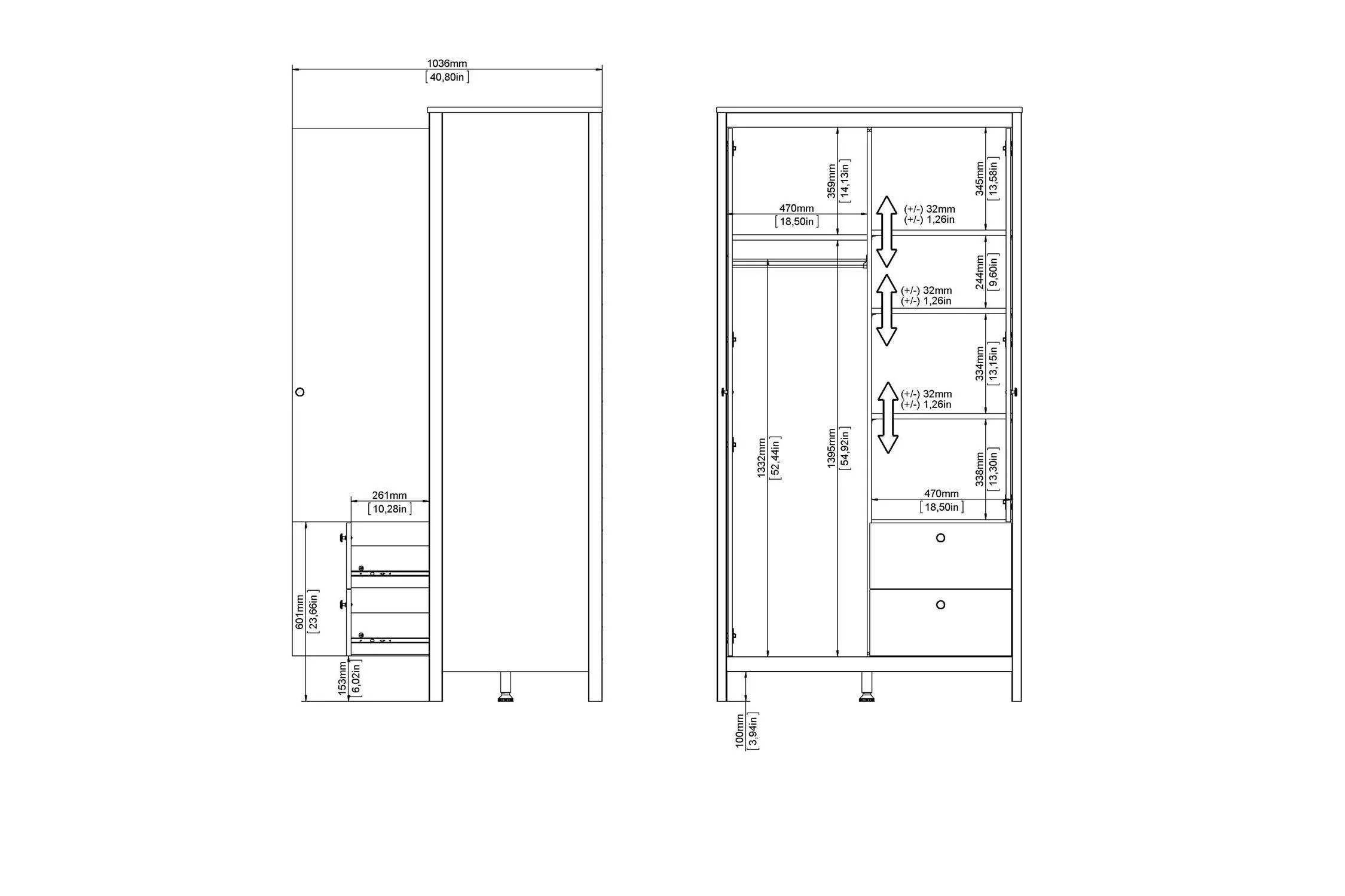 Barcelona Wardrobe With 1 Door 1 Mirror Door 2 Drawers In White - Image 10