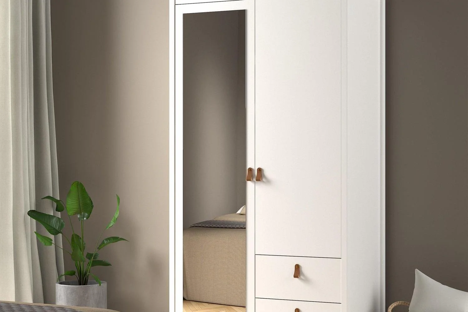 Barcelona Wardrobe With 1 Door 1 Mirror Door 2 Drawers In White - Image 6