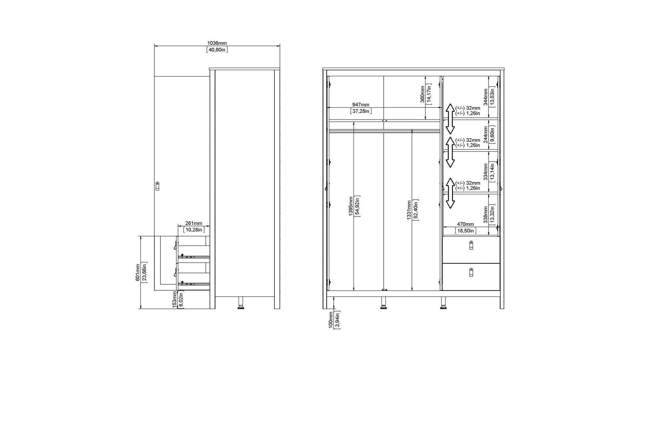Barcelona Wardrobe With 2 Doors 1 Mirror Door 2 Drawers In Matt Black - Image 10