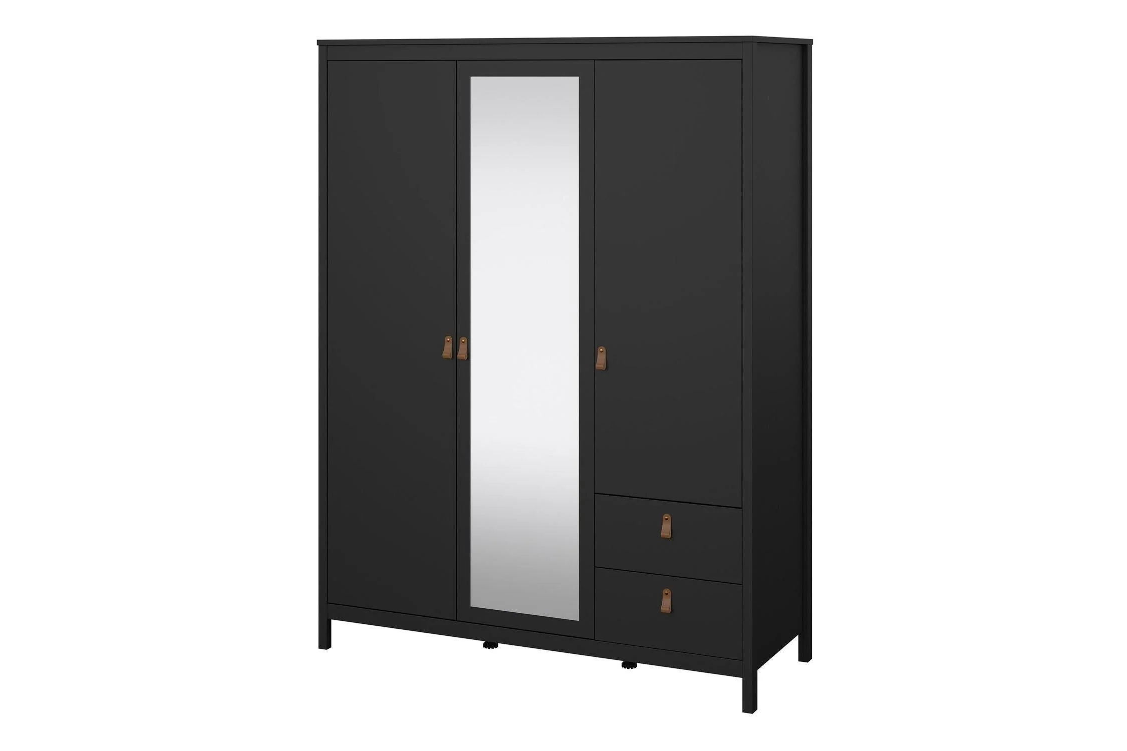 Barcelona Wardrobe With 2 Doors 1 Mirror Door 2 Drawers In Matt Black - Image 3
