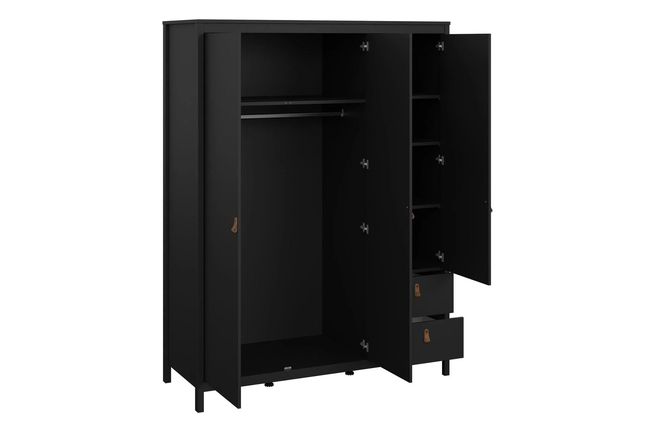 Barcelona Wardrobe With 2 Doors 1 Mirror Door 2 Drawers In Matt Black - Image 5