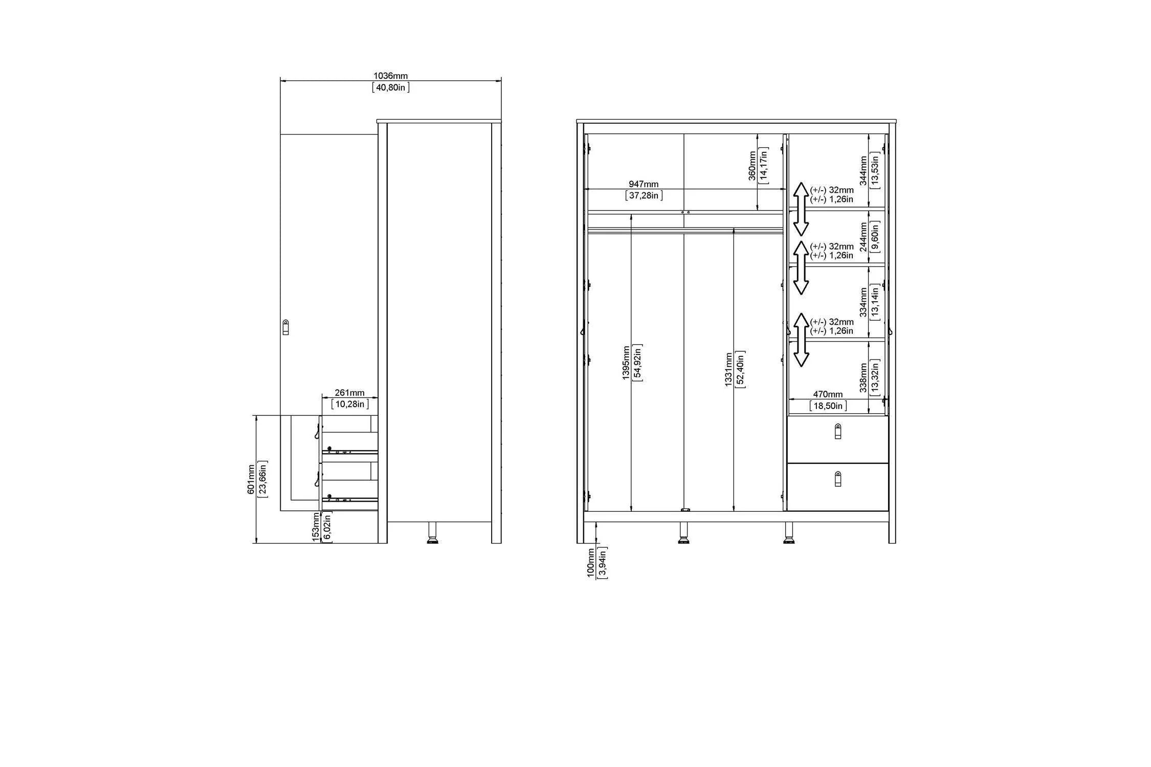 Barcelona Wardrobe With 2 Doors 1 Mirror Door 2 Drawers In White - Image 10