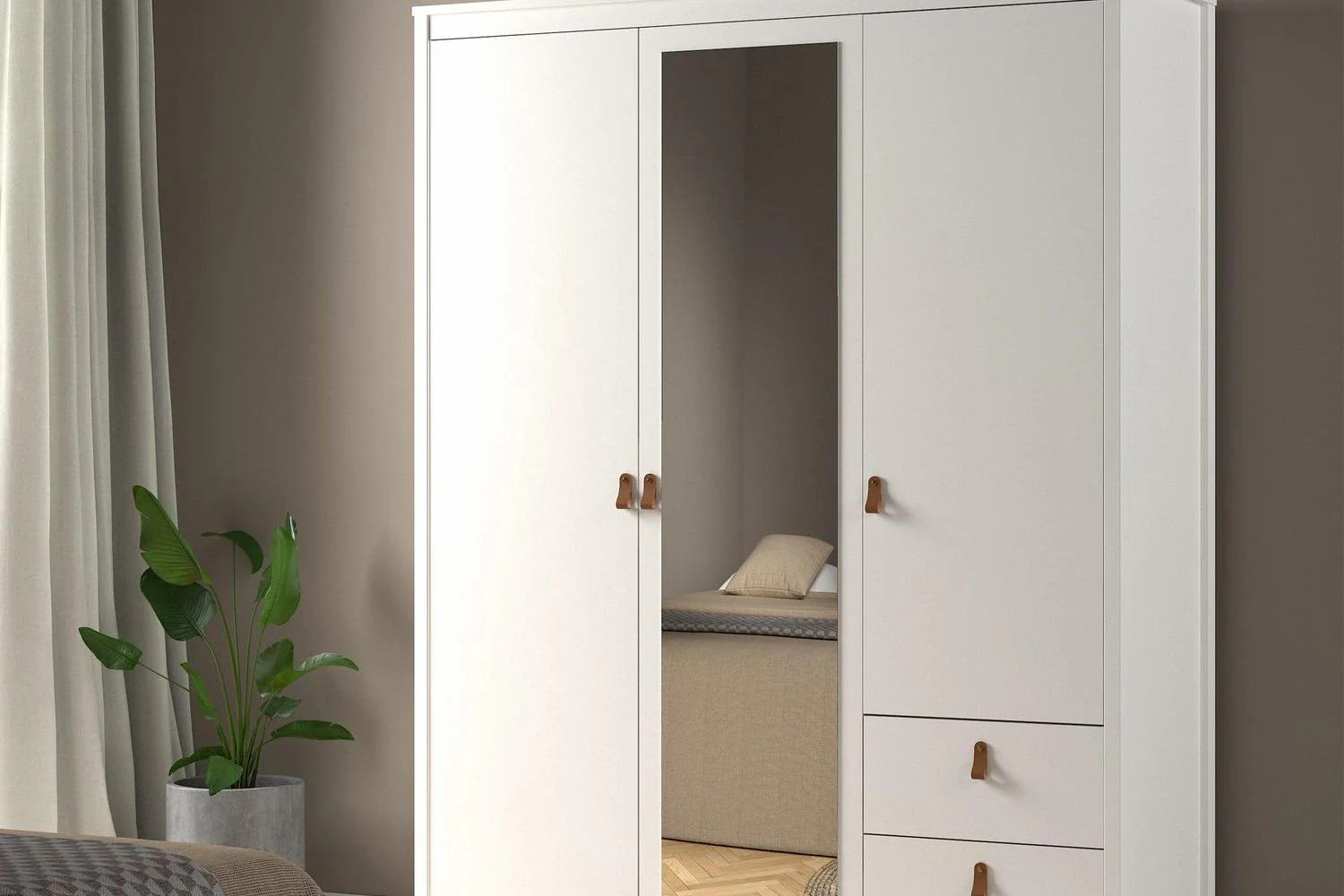 Barcelona Wardrobe With 2 Doors 1 Mirror Door 2 Drawers In White - Image 6