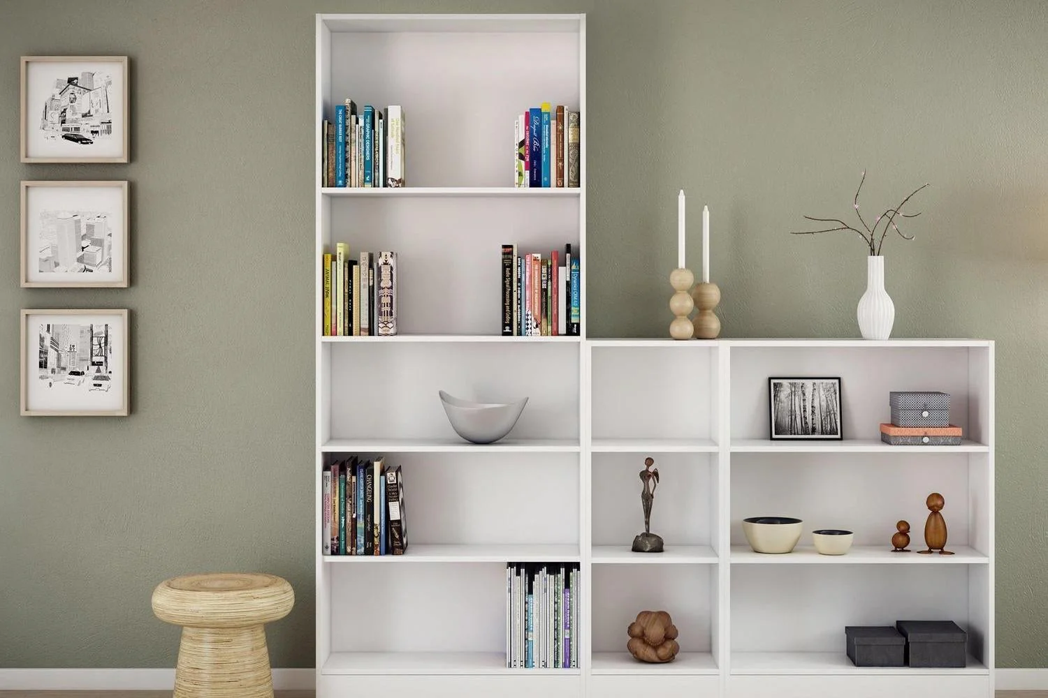 Basic Low Narrow 2 Shelf Bookcase in White - Image 5