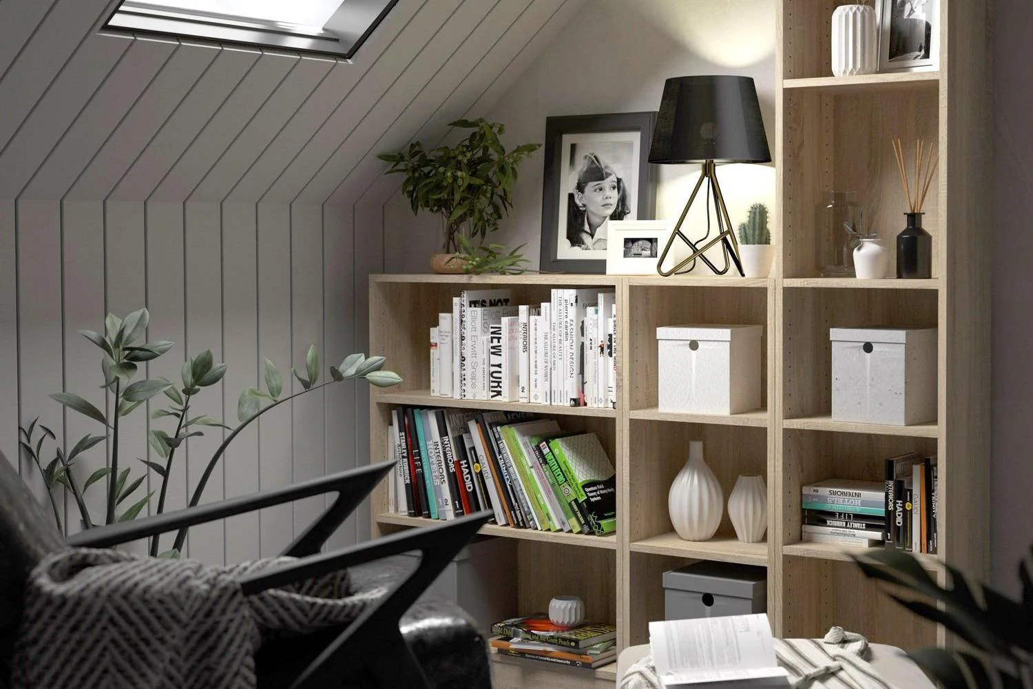 Basic Low Wide 2 Shelf Bookcase in Oak - Image 4