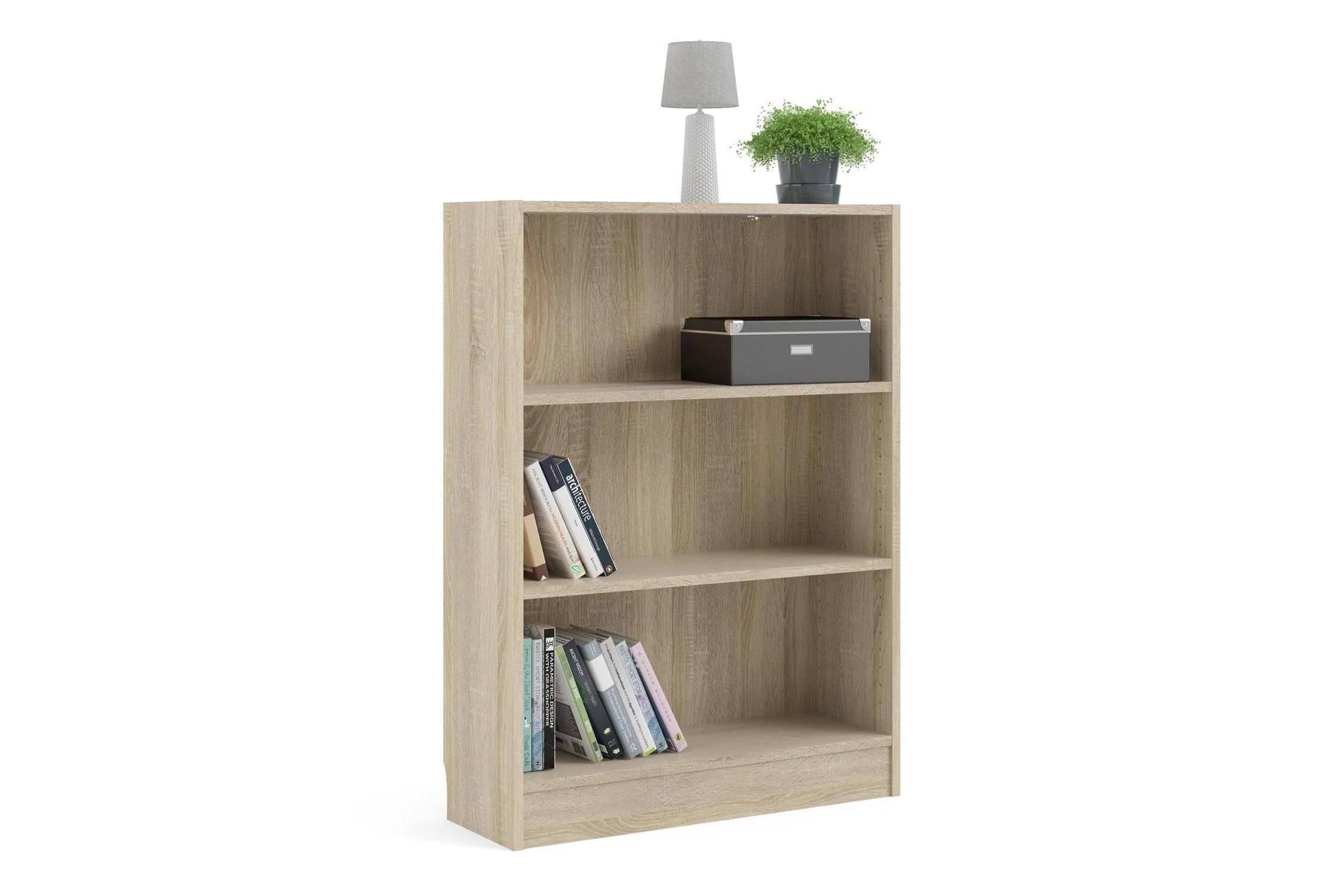 Basic Low Wide 2 Shelf Bookcase in Oak - Image 8