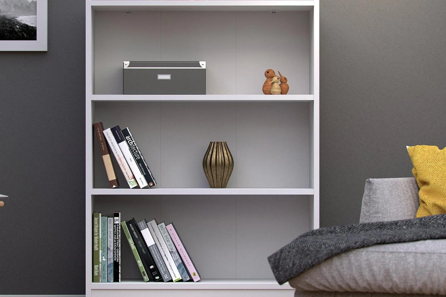 Basic Low Wide 2 Shelf Bookcase in White - Image 4