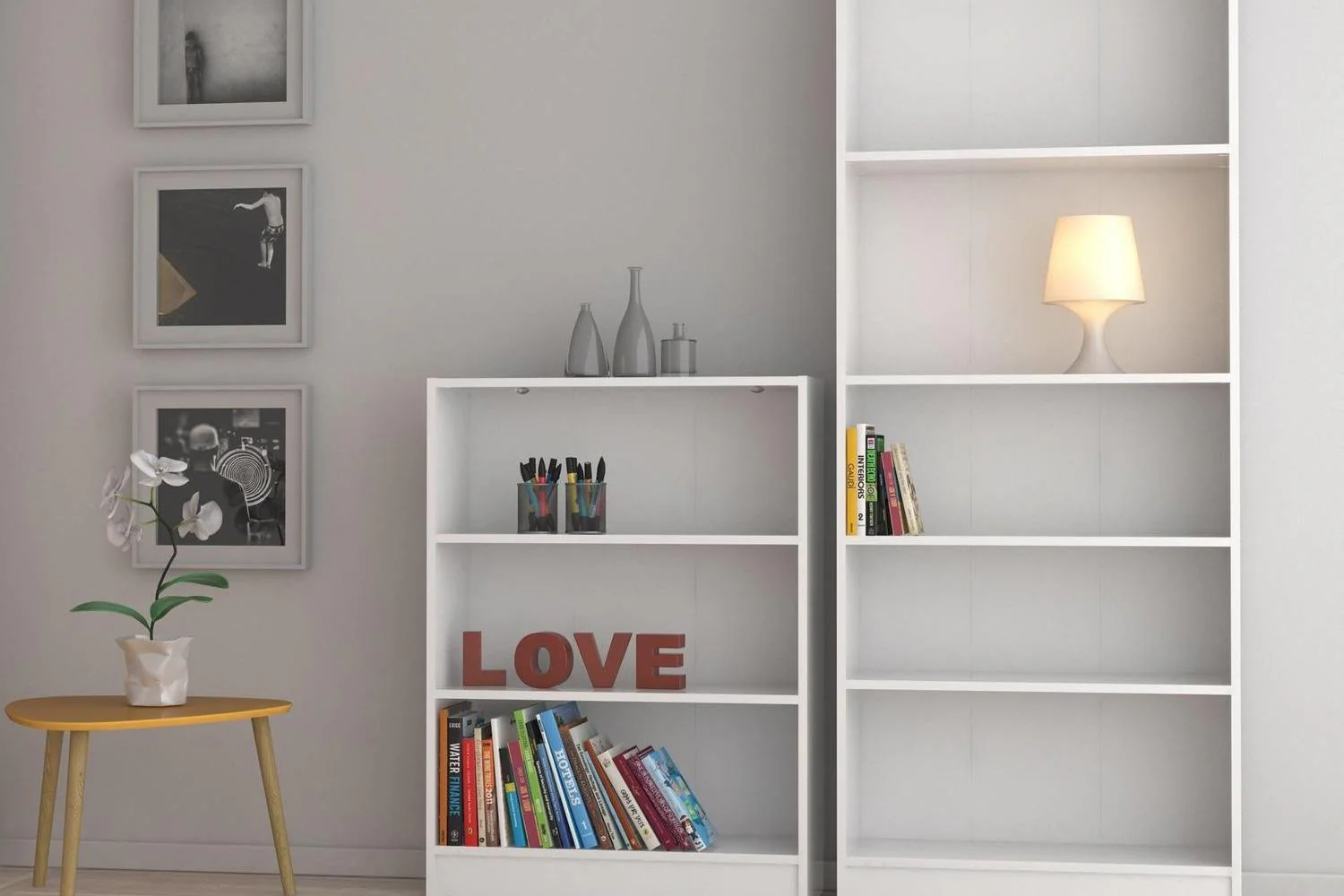 Basic Low Wide 2 Shelf Bookcase in White - Image 5