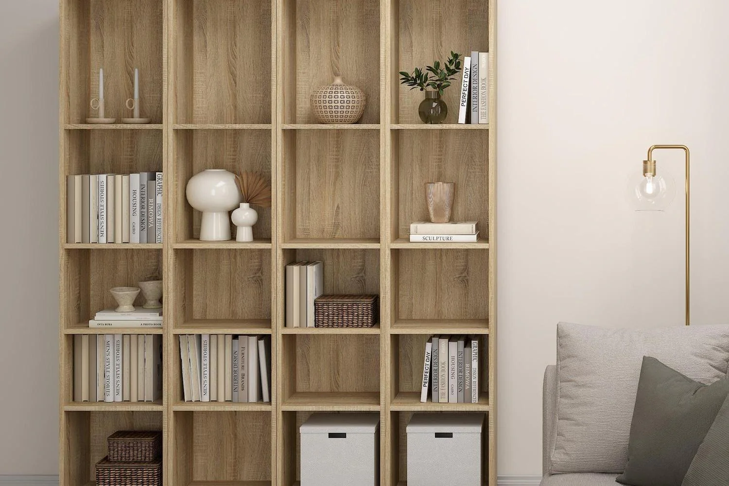 Basic Tall Narrow 4 Shelf Bookcase in Oak - Image 4