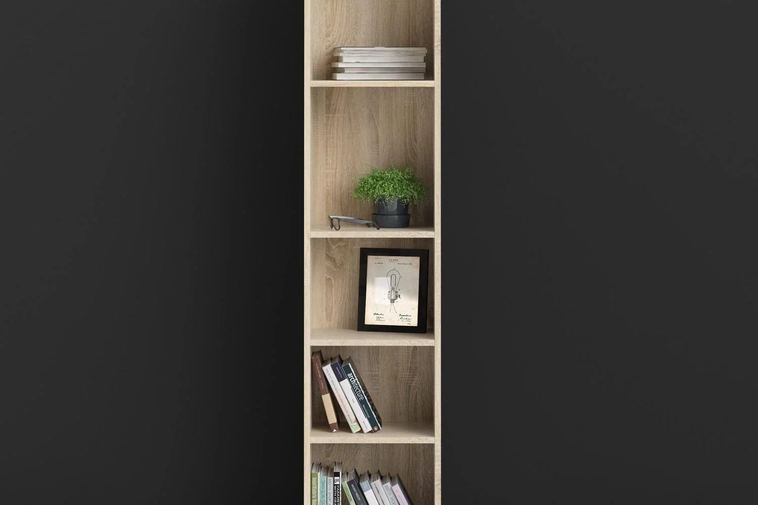 Basic Tall Narrow 4 Shelf Bookcase in Oak - Image 5