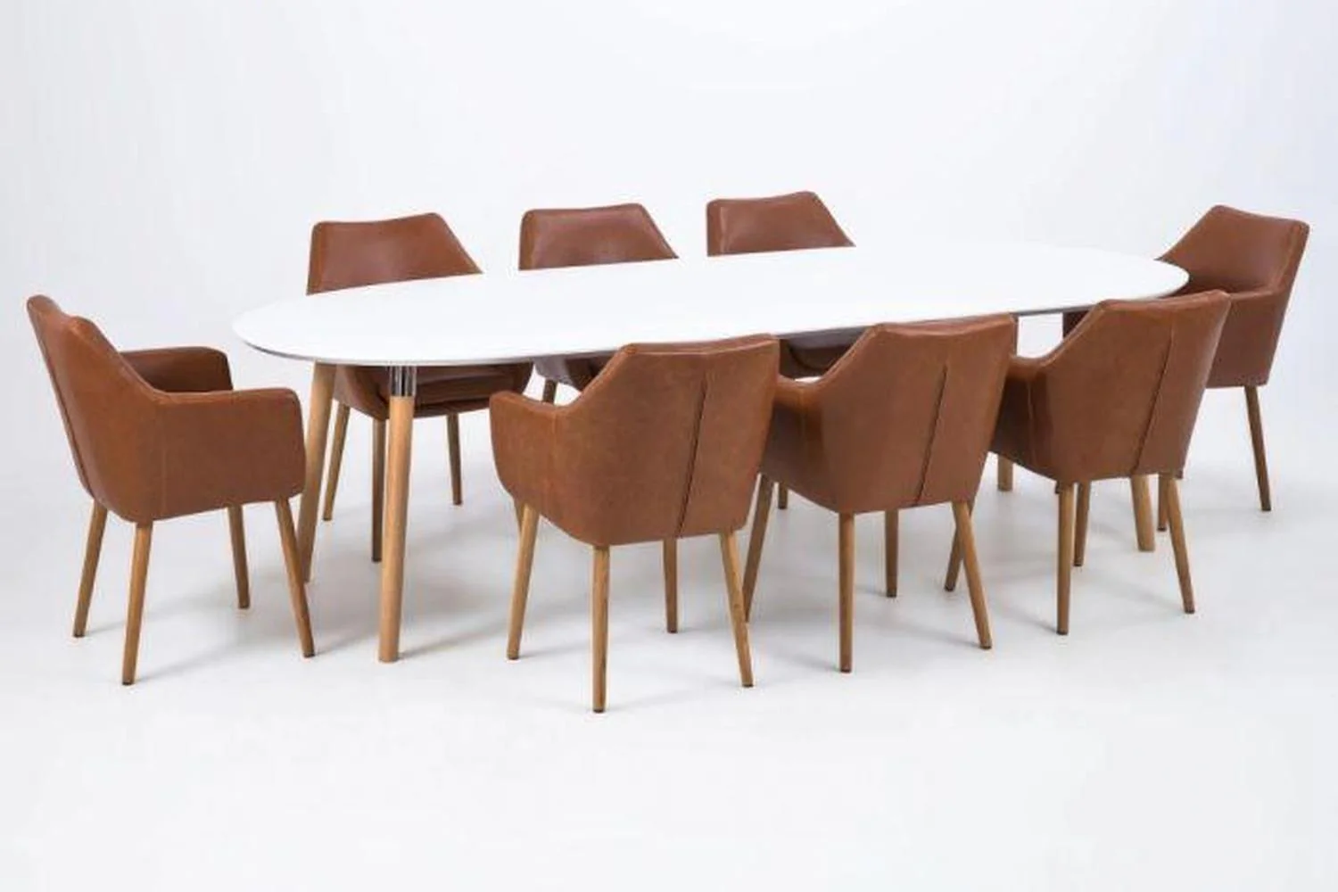 Belina Extending Oval Dining Table in White and Oak 170-270 - Image 7