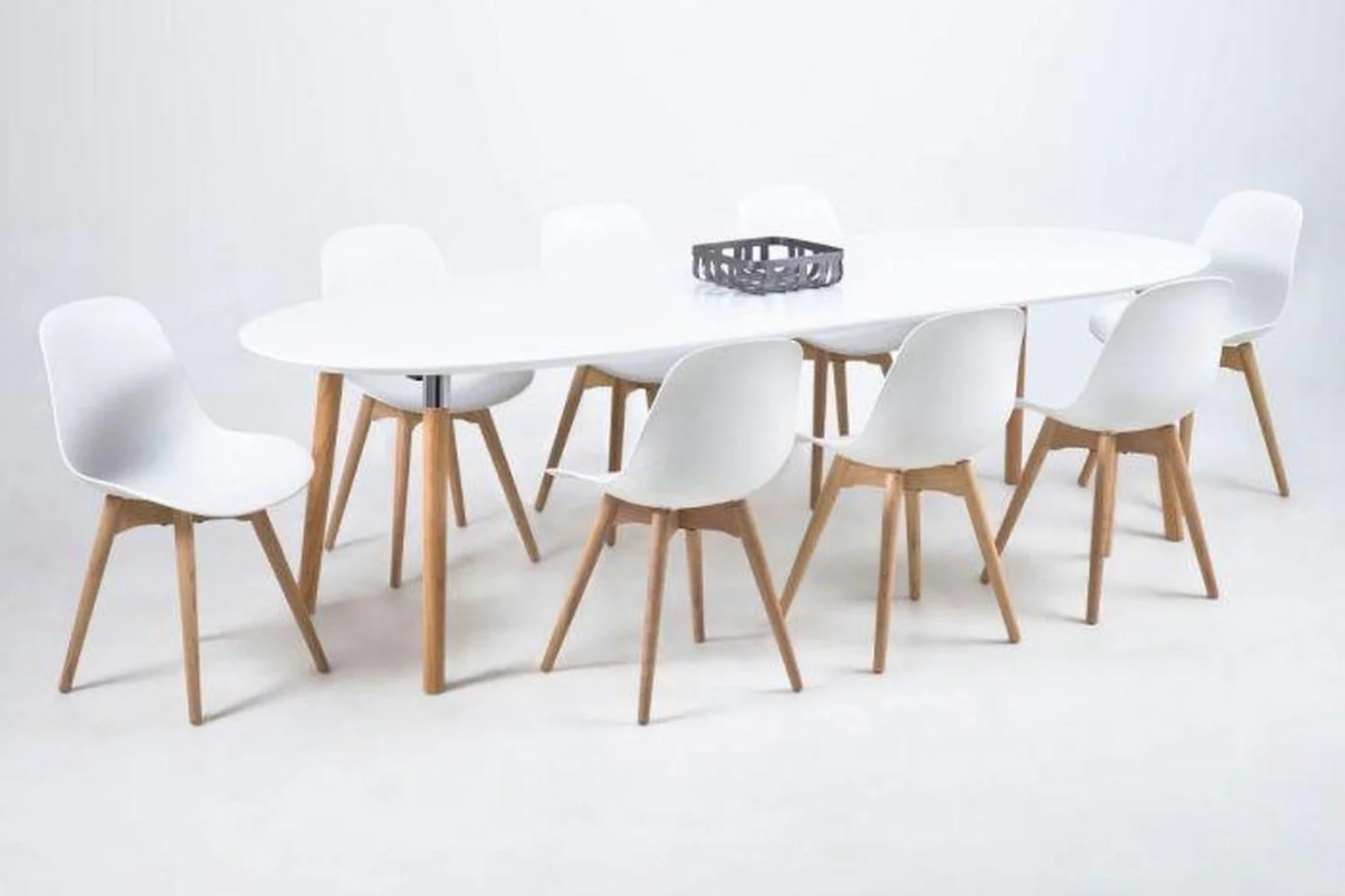 Belina Extending Oval Dining Table in White and Oak 170-270 - Image 9