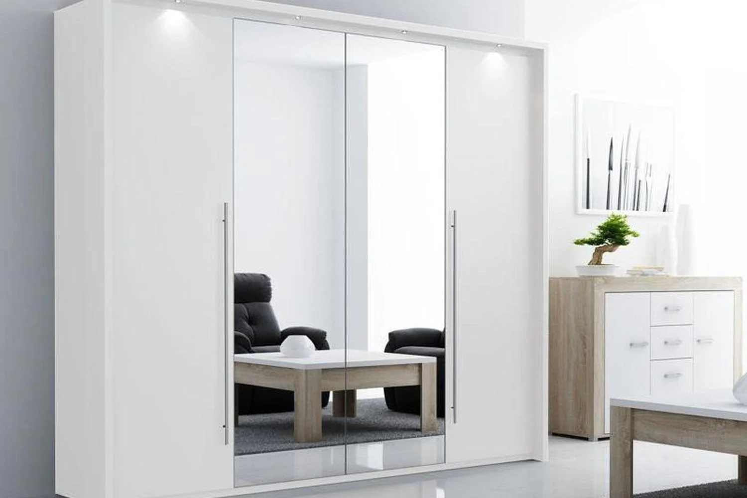 Brema 256 Wardrobe White With Mirror