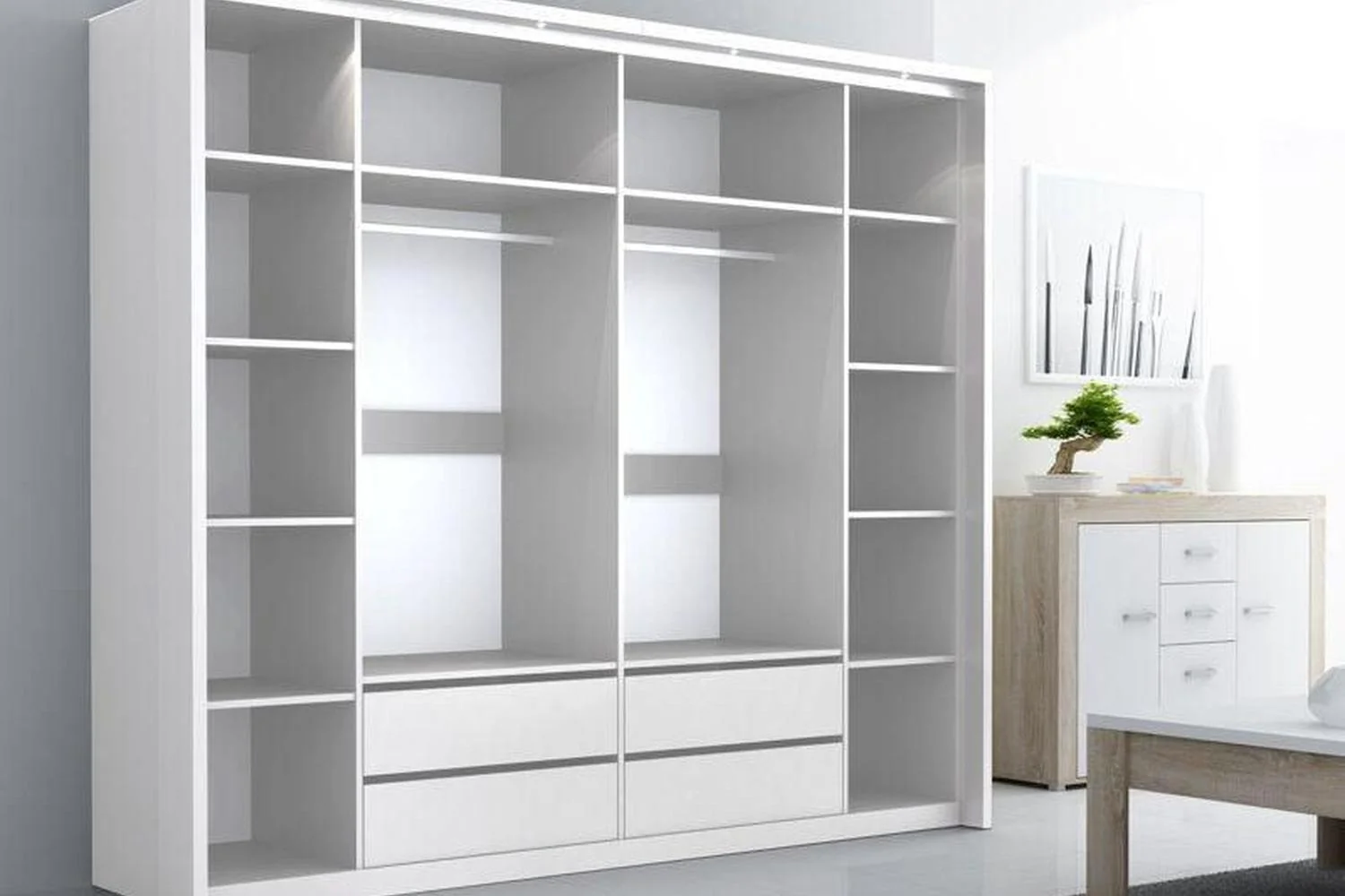 Brema 256 Wardrobe White With Mirror - Image 3