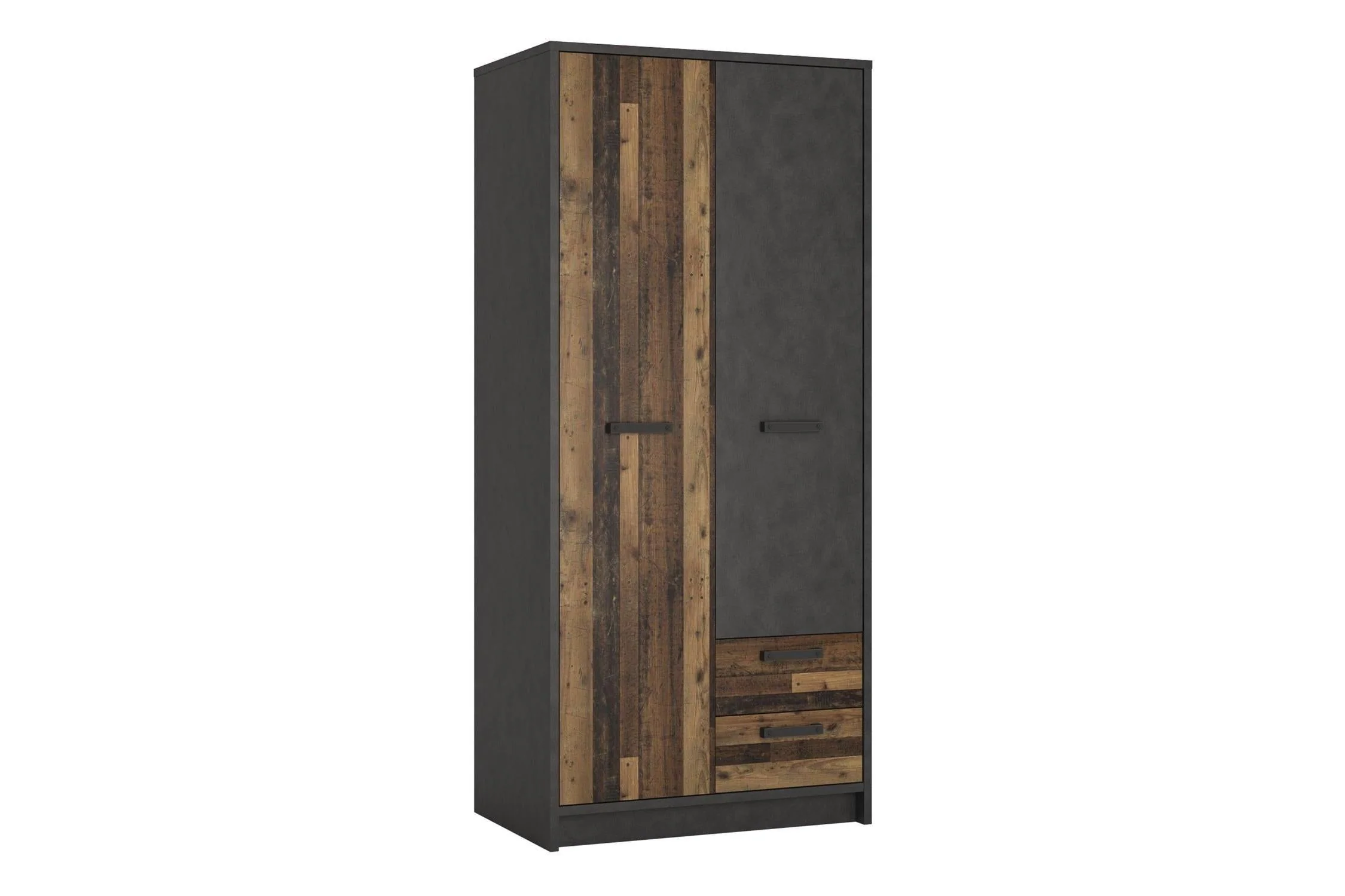 Brooklyn 2 Door Wardrobe with 2 Drawers in Walnut and Dark Matera Grey