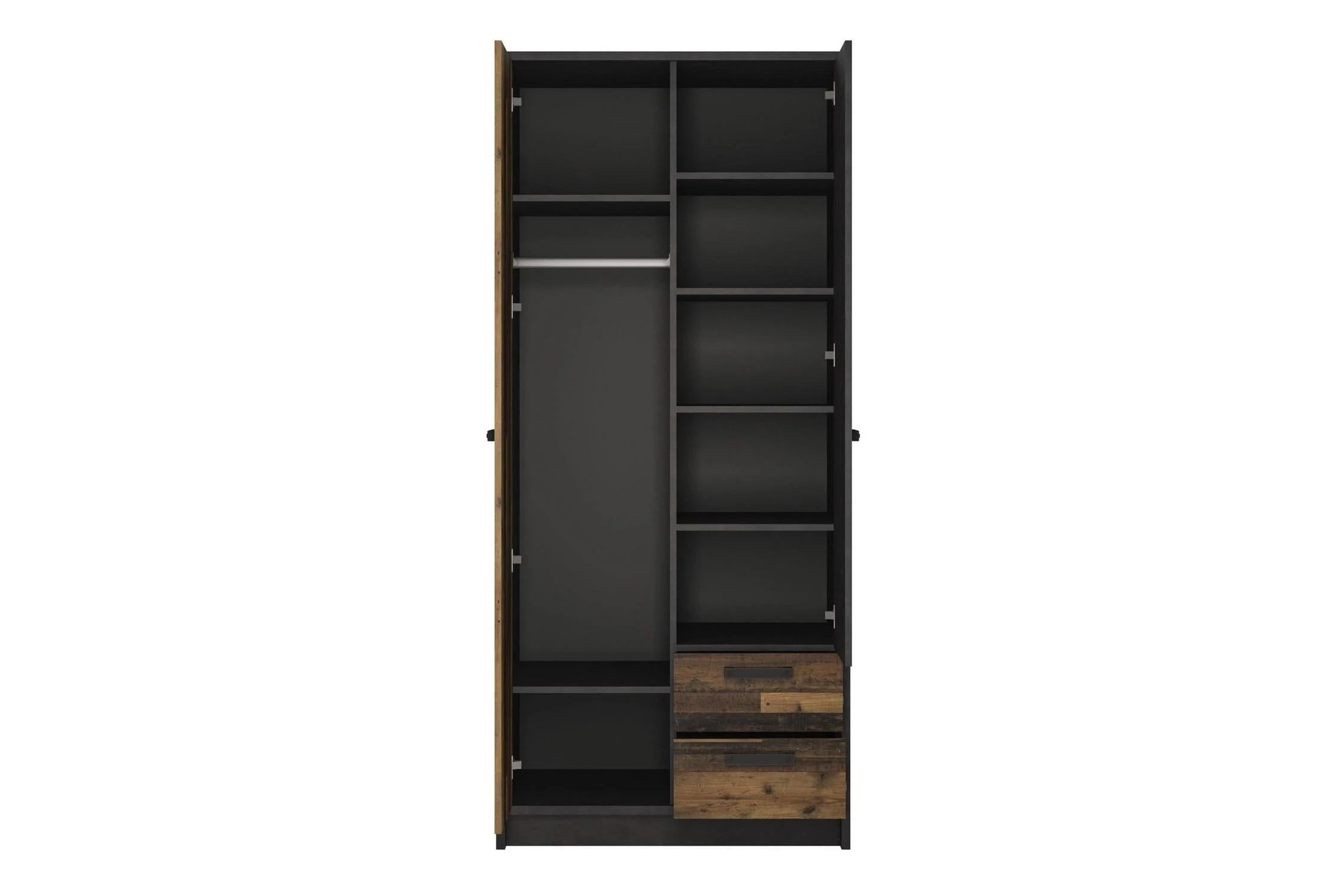 Brooklyn 2 Door Wardrobe with 2 Drawers in Walnut and Dark Matera Grey - Image 2