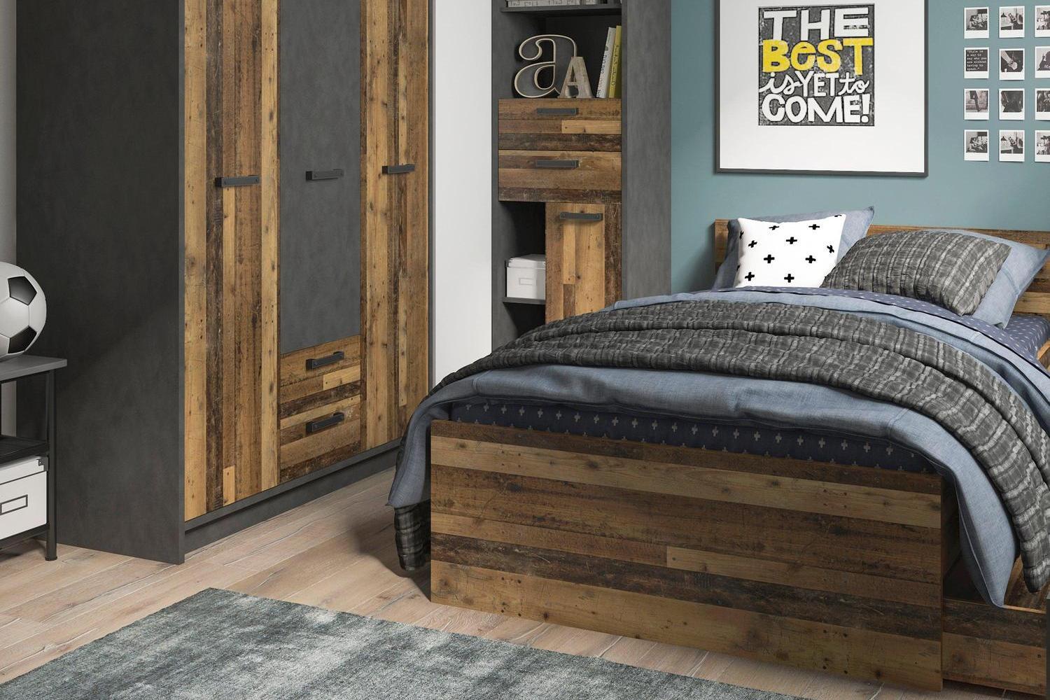 Brooklyn 3 Door Wardrobe with 2 Drawers in Walnut and Dark Matera Grey - Image 3