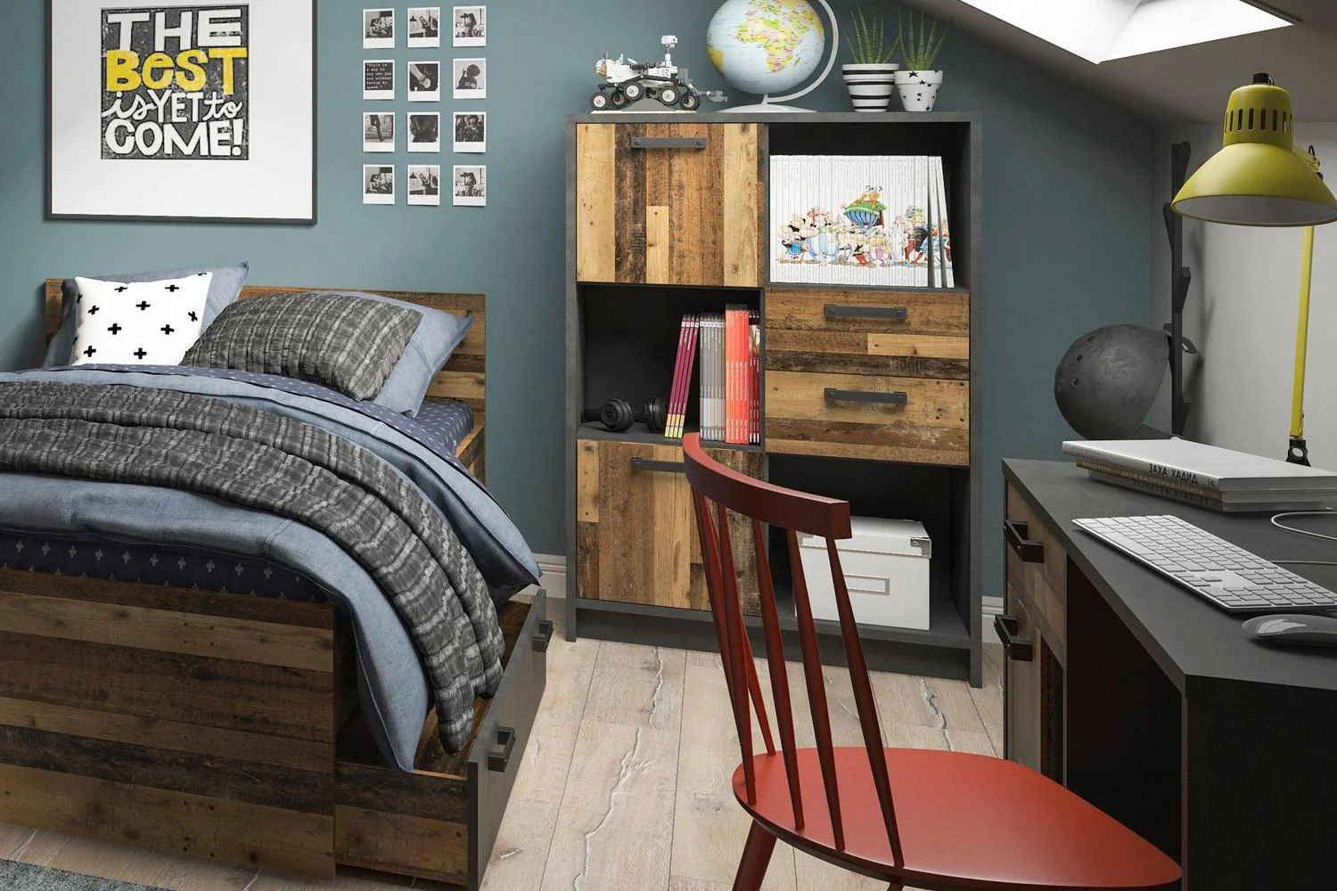Brooklyn Desk With 1 Door And 1 Drawer In Walnut And Dark Matera Grey - Image 4