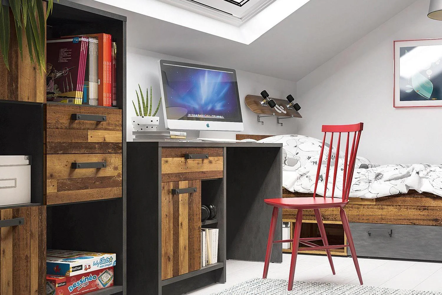 Brooklyn Low Bookcase With 2 Doors And 2 Drawers In Walnut And Dark Matera Grey - Image 5