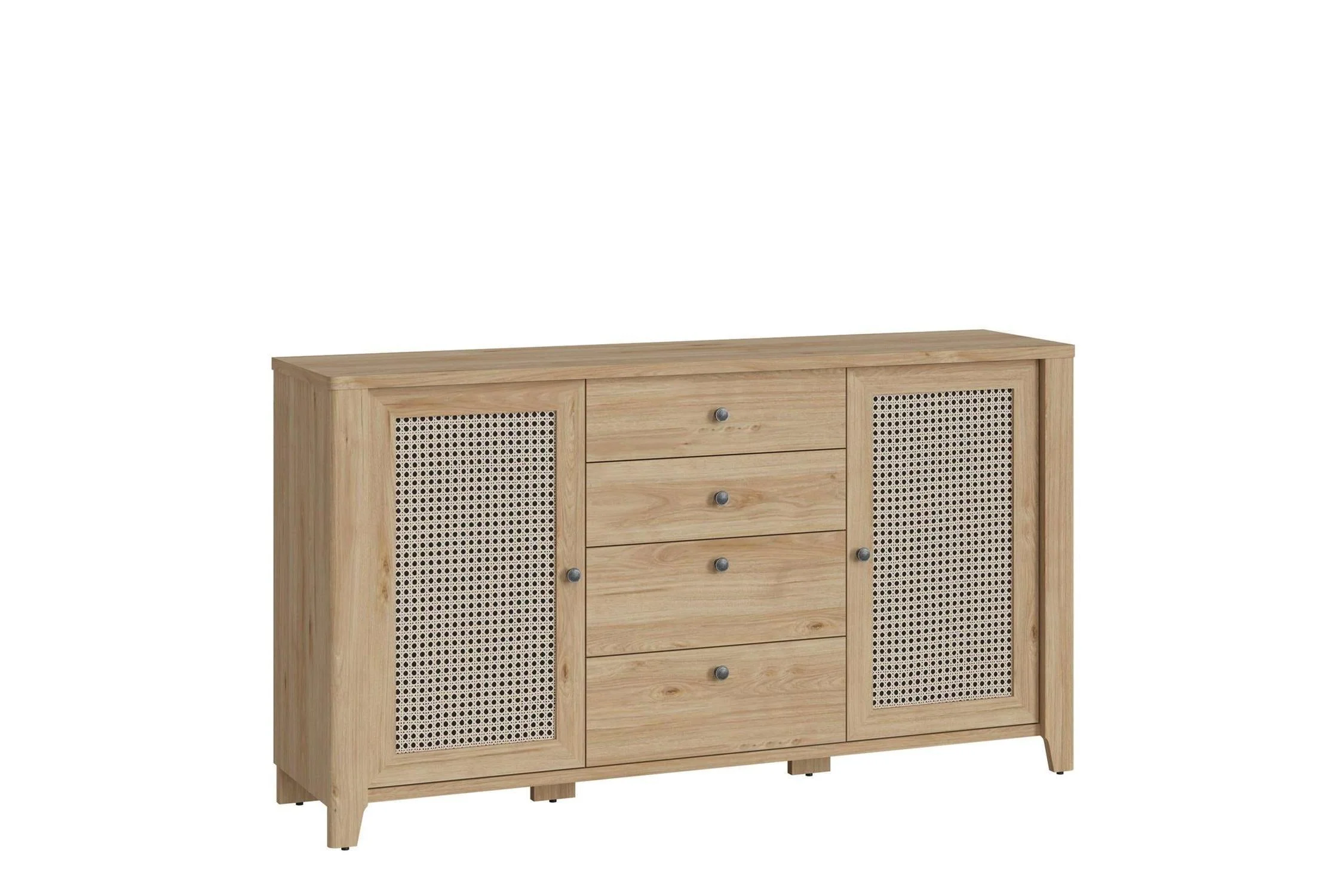 Cestino 2 Door 4 Drawer Sideboard In Jackson Hickory Oak And Rattan Effect