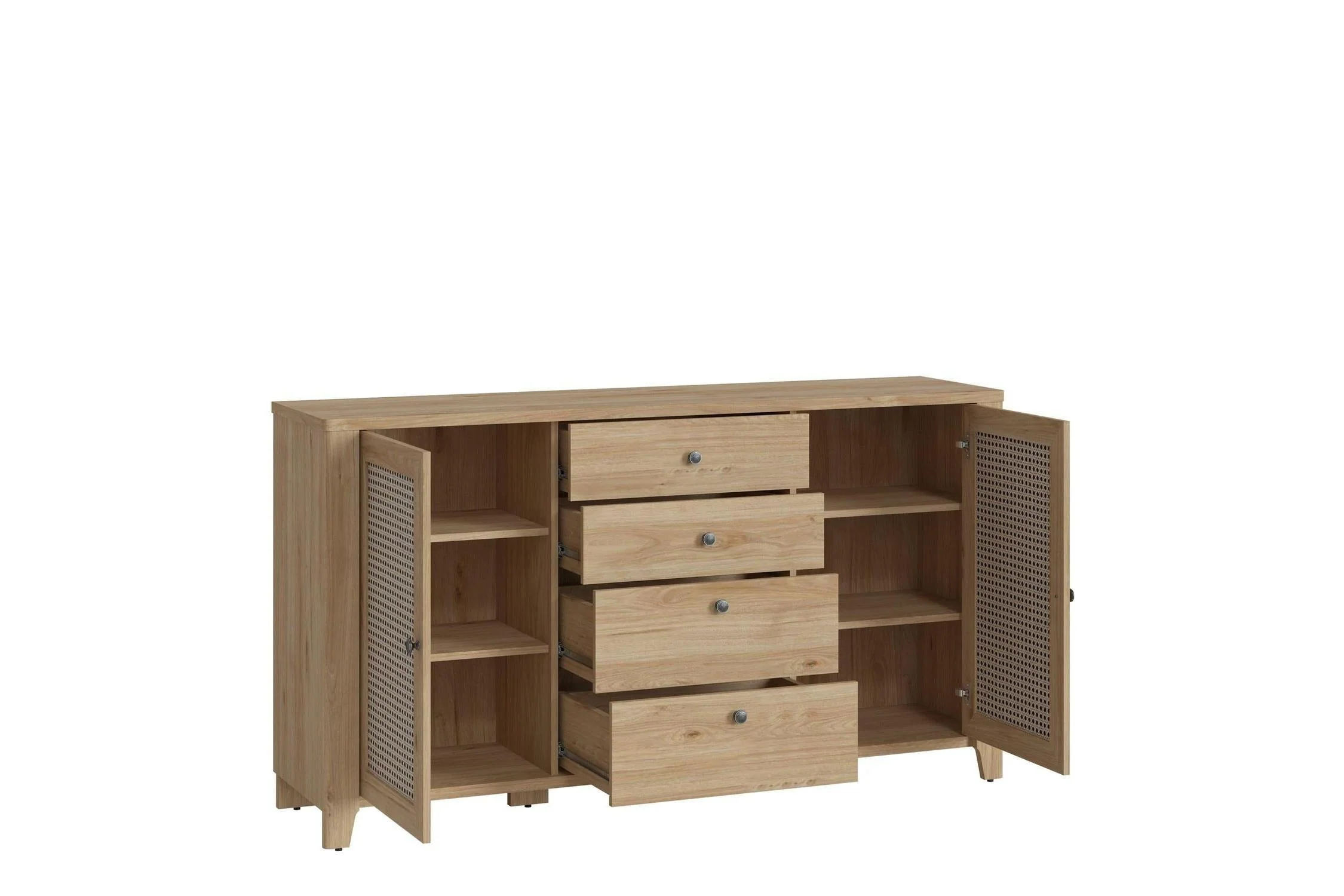 Cestino 2 Door 4 Drawer Sideboard In Jackson Hickory Oak And Rattan Effect - Image 2
