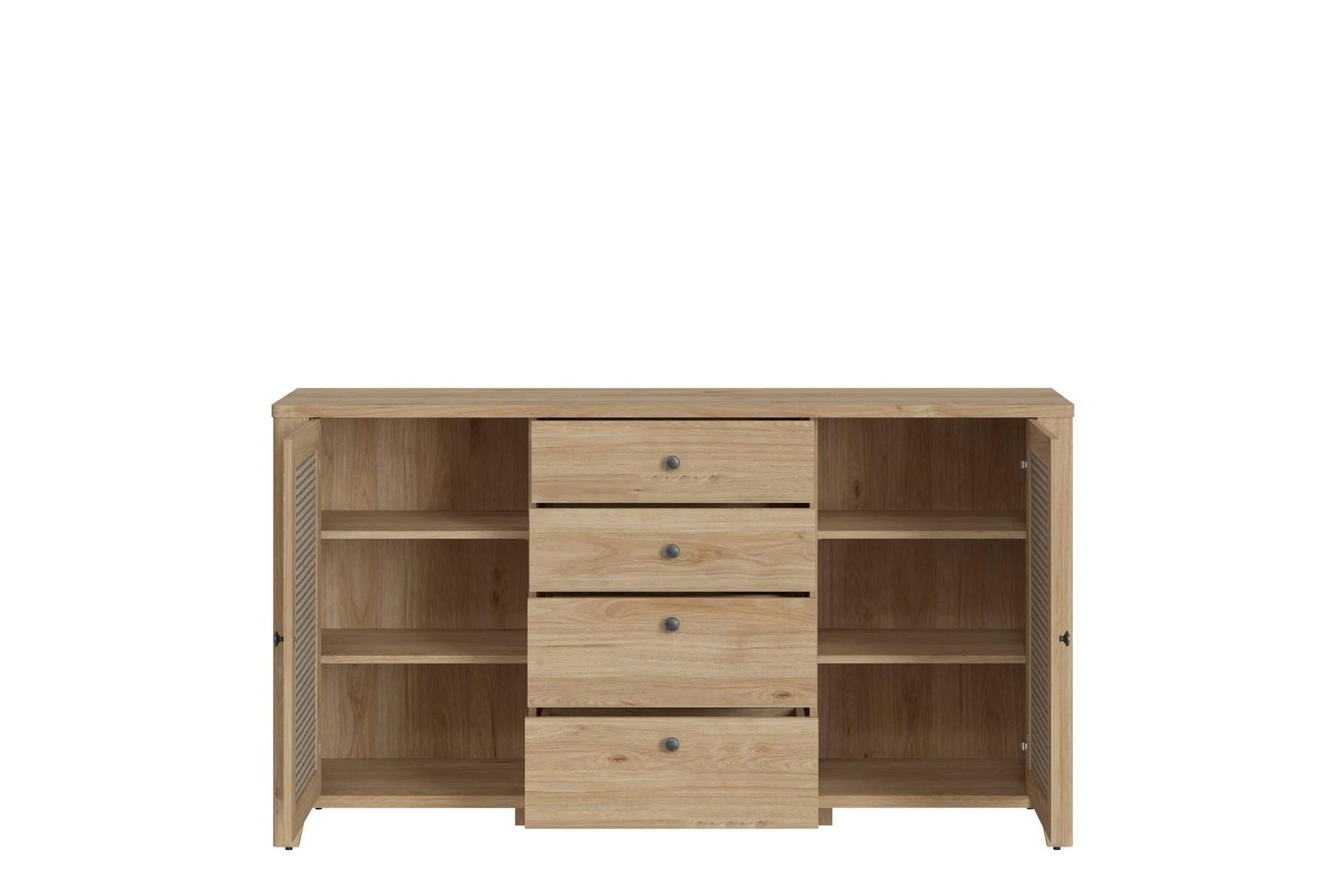 Cestino 2 Door 4 Drawer Sideboard In Jackson Hickory Oak And Rattan Effect - Image 3