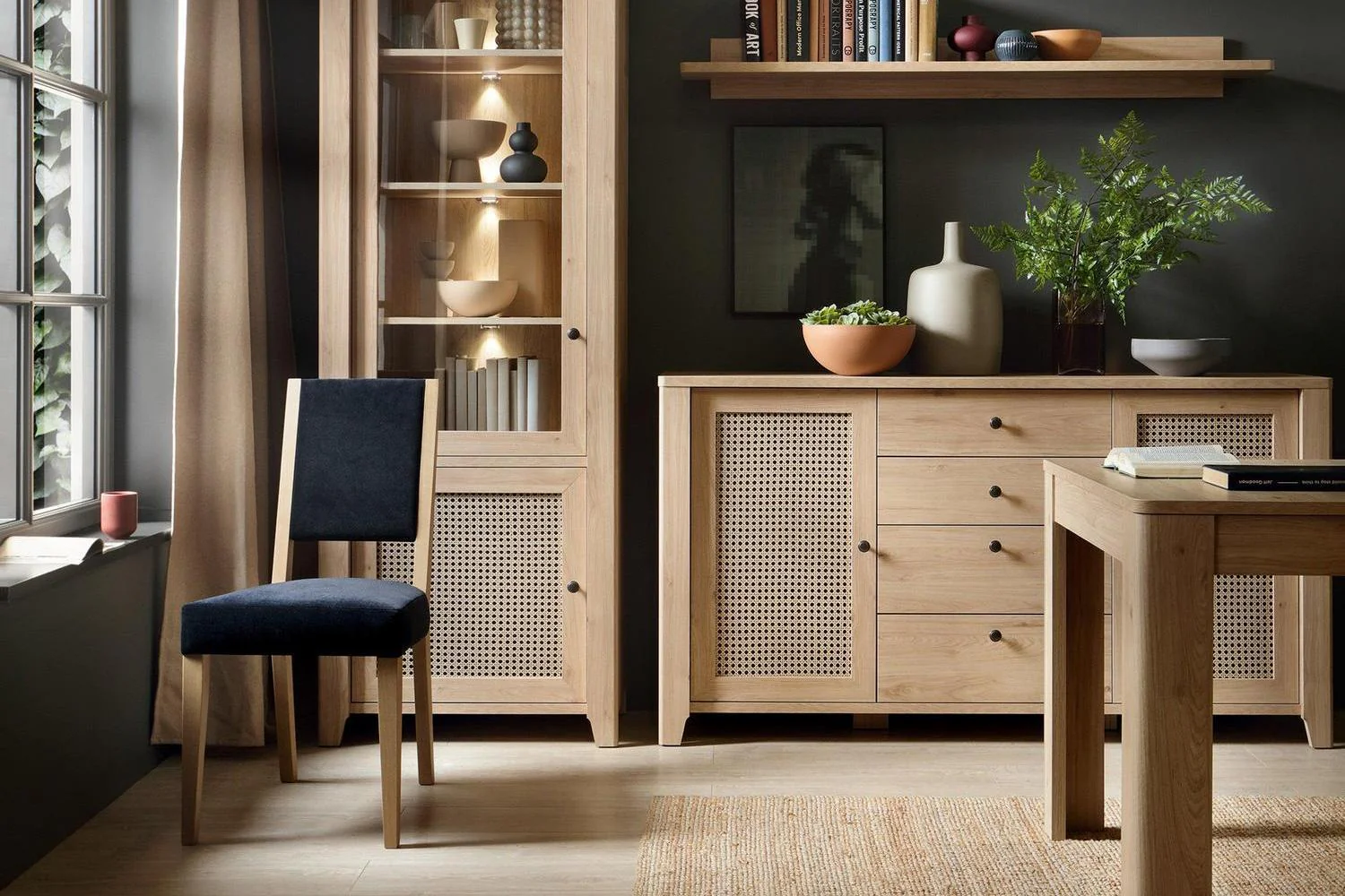 Cestino 2 Door 4 Drawer Sideboard In Jackson Hickory Oak And Rattan Effect - Image 5